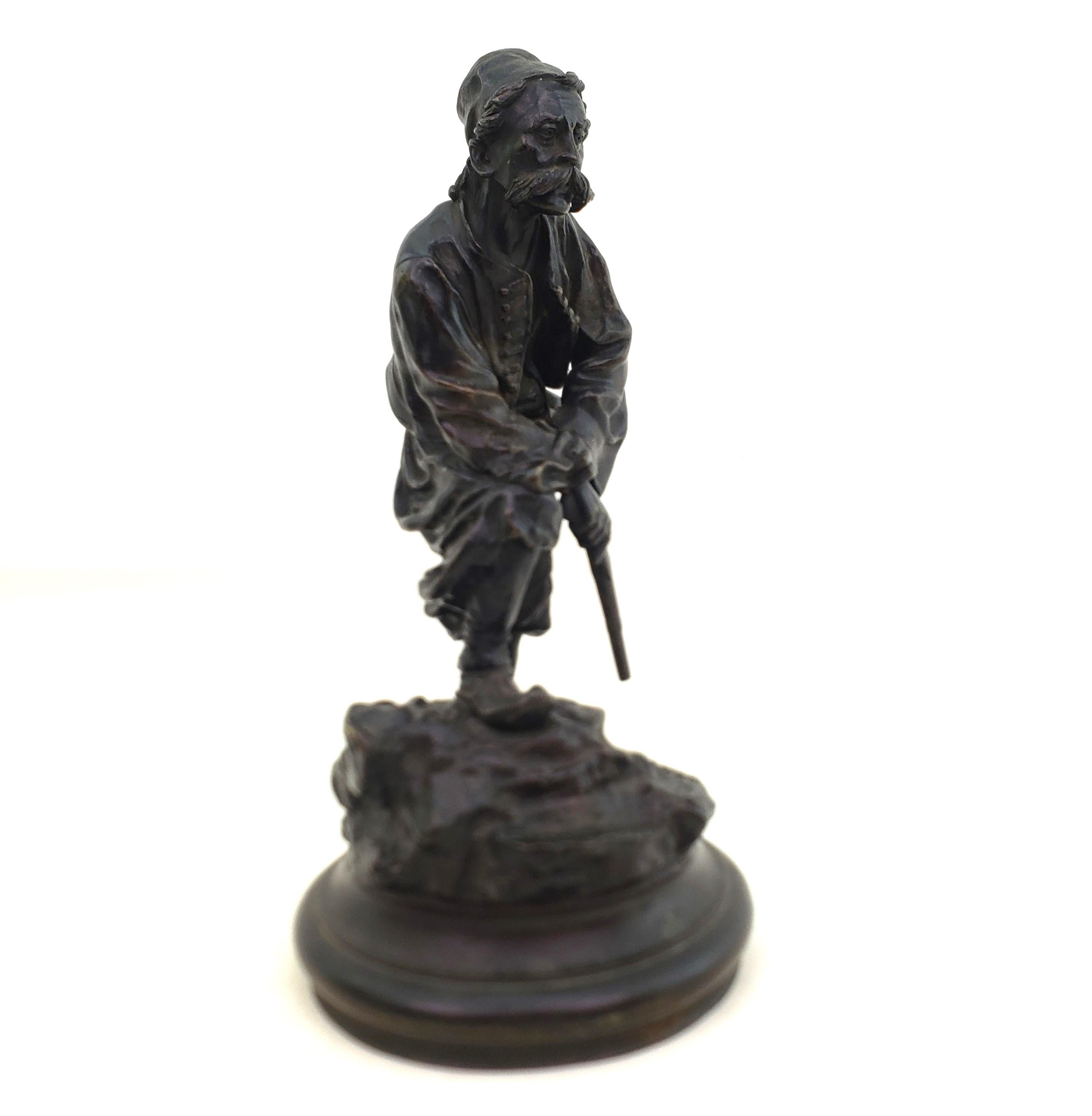 High Victorian Antique Signed Vasili Grachev Russian Bronze Sculpture of a Bulgarian Centry For Sale