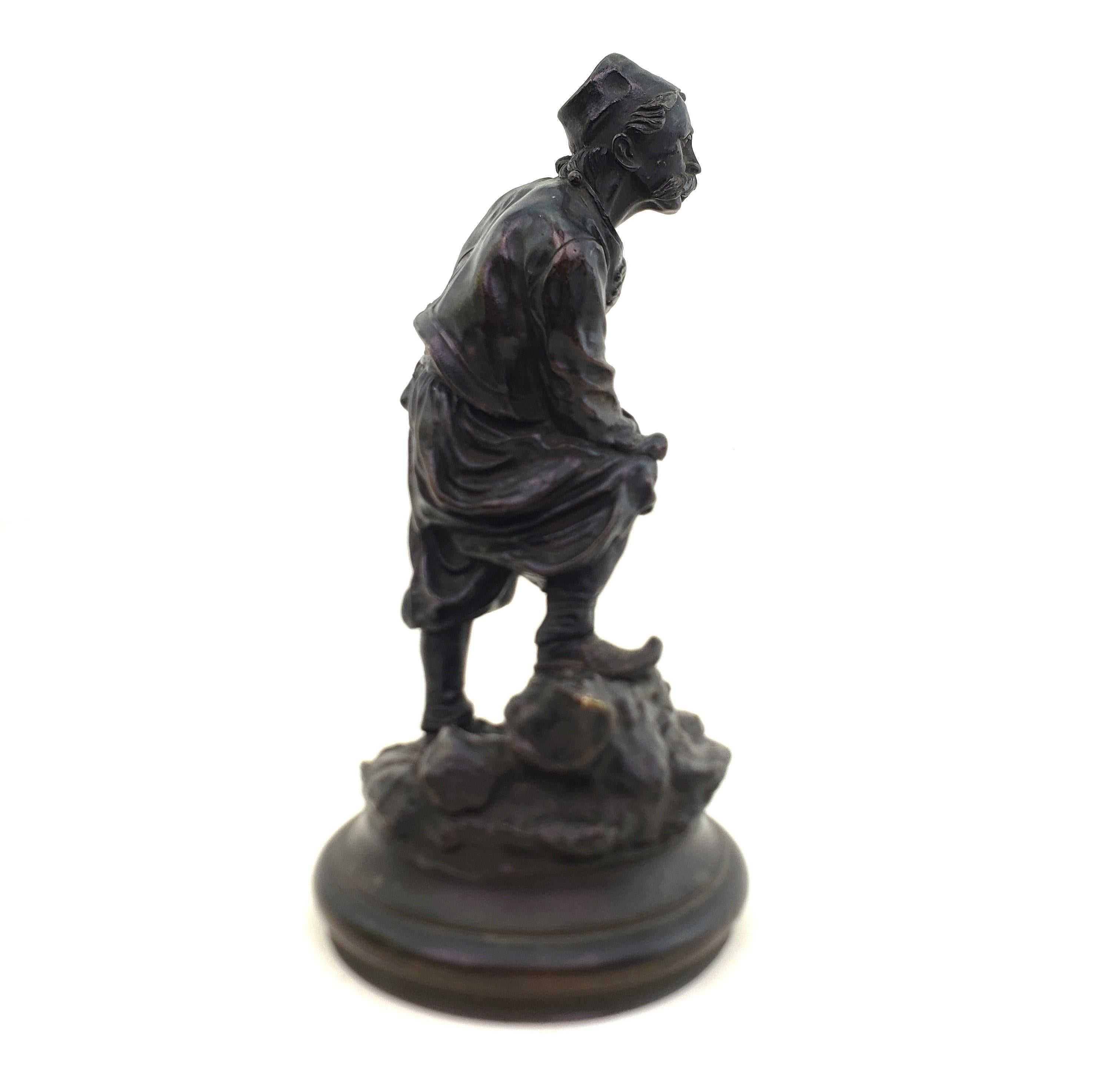 19th Century Antique Signed Vasili Grachev Russian Bronze Sculpture of a Bulgarian Centry For Sale