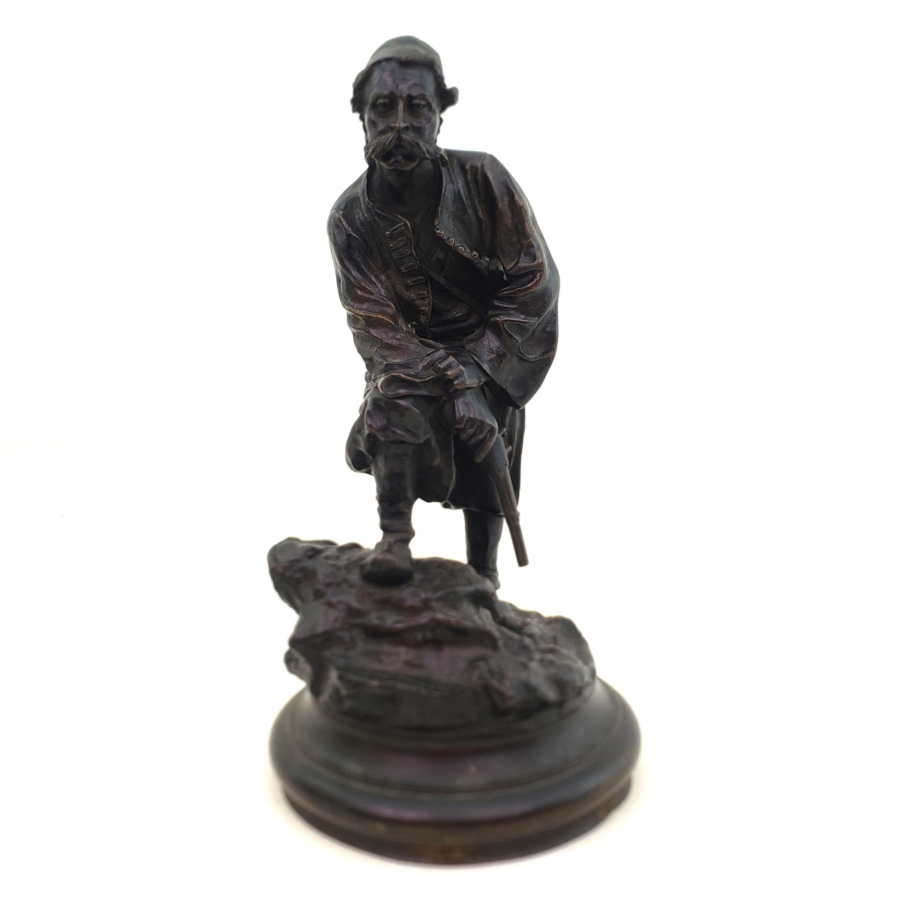 Antique Signed Vasili Grachev Russian Bronze Sculpture of a Bulgarian Centry For Sale 1