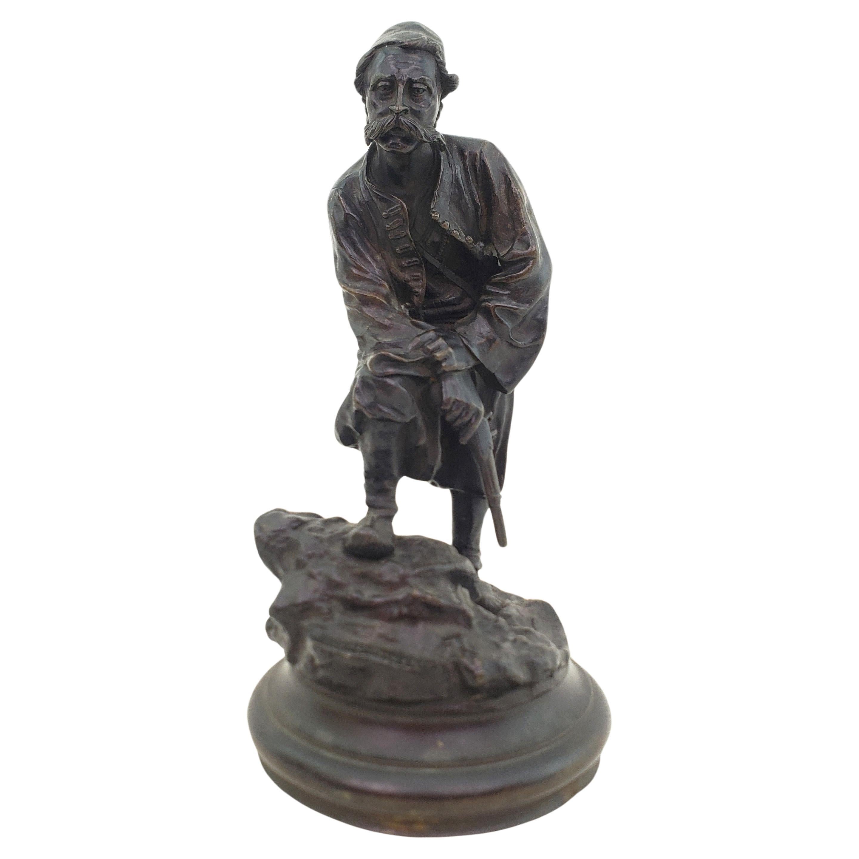 Antique Signed Vasili Grachev Russian Bronze Sculpture of a Bulgarian Centry For Sale
