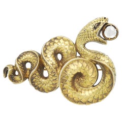 Antique Signed William Kerr Gilt Sterling Silver & Diamond Snake Brooch or Pin