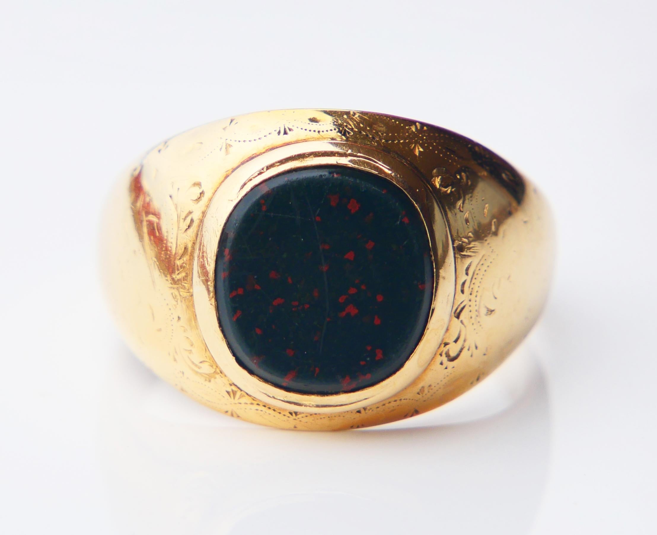 Antique Signet Men Ring 6ct. Blood Stone solid 18K Gold Ø 11.5US / 10.5 gr 6