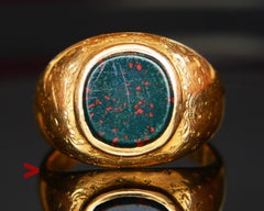 Antique Signet Men Ring 6ct. Blood Stone solid 18K Gold Ø 11.5US / 10.5 gr
