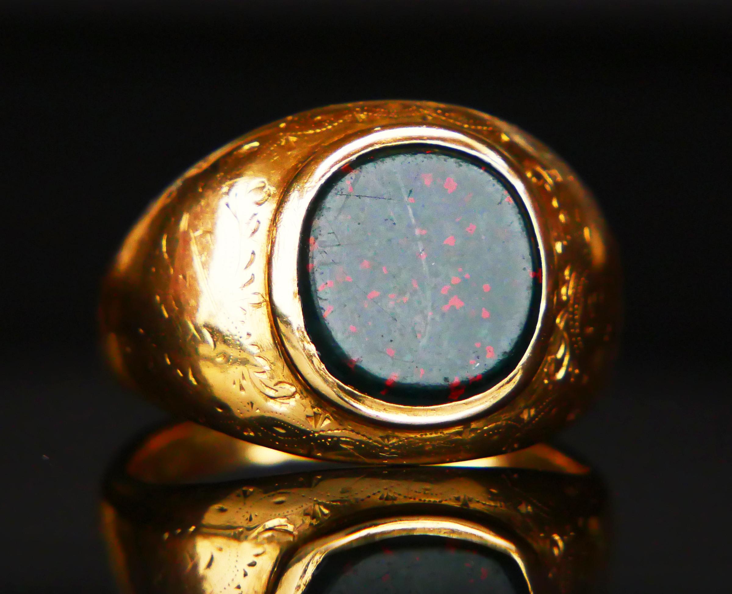 Arts and Crafts Antique Signet Men Ring 6ct. Blood Stone solid 18K Gold Ø 11.5US / 10.5 gr