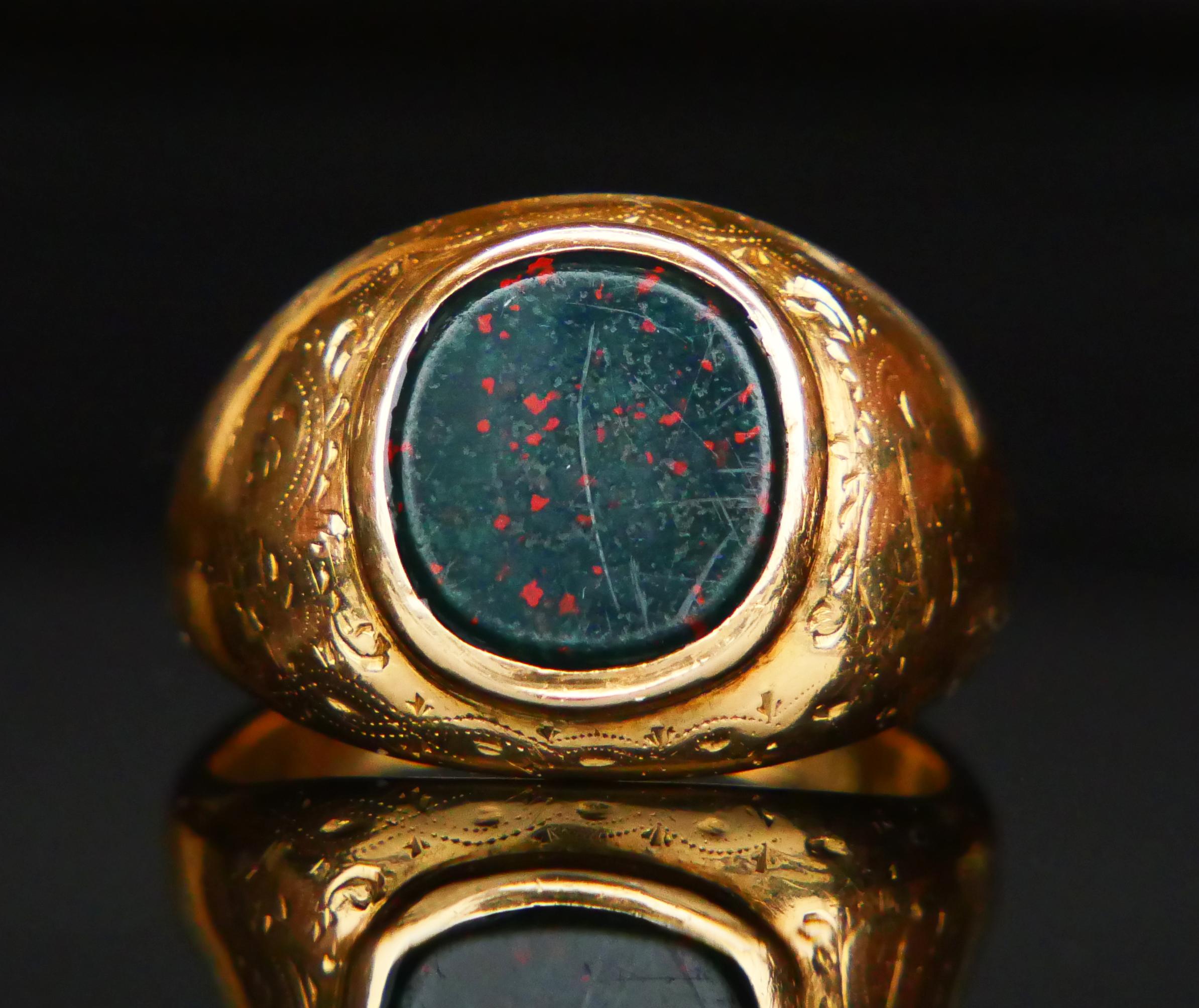 Men's Antique Signet Men Ring 6ct. Blood Stone solid 18K Gold Ø 11.5US / 10.5 gr