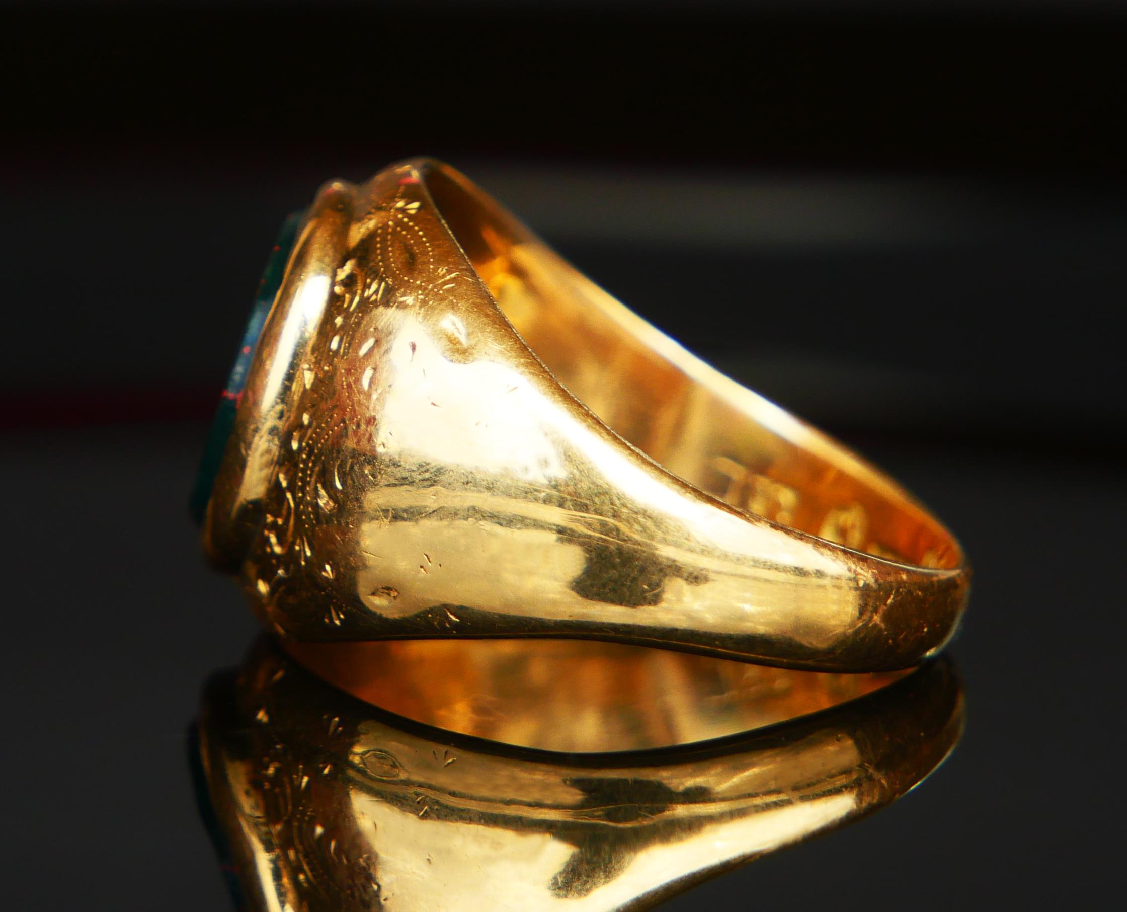 Antique Signet Men Ring 6ct. Blood Stone solid 18K Gold Ø 11.5US / 10.5 gr 2