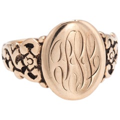 Antique Signet Ring 10 Karat Rose Gold Victorian Oval Mount Vintage Fine Jewelry