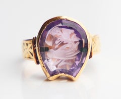 Antiquities Bague Signet Main et Fleur Intaglio Amethyst solid 18K Ø6.5US/5.1gr