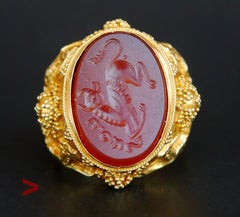 Antiker Siegelring Intaglio Stier Taurus Karneol 18K Gelbgold ØUS7/12.3gr