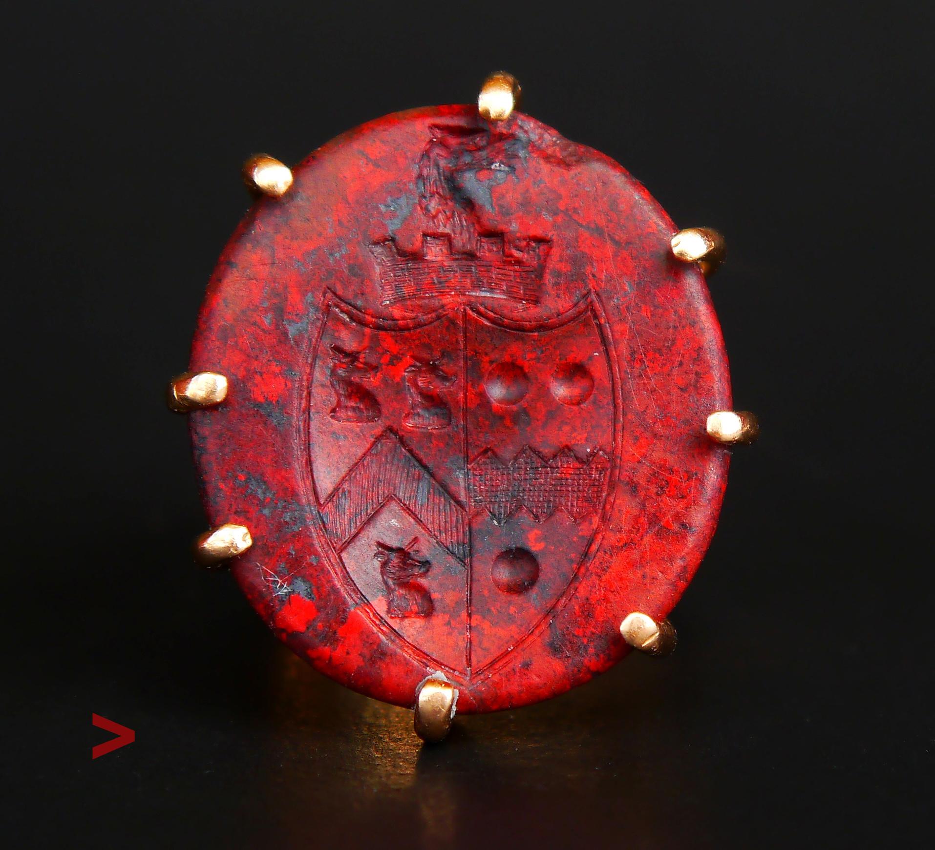 Medieval Antique Signet Ring Wilkinson Courtenay 18.5 ct Jasper 18K Gold US 3.75/12.8g For Sale