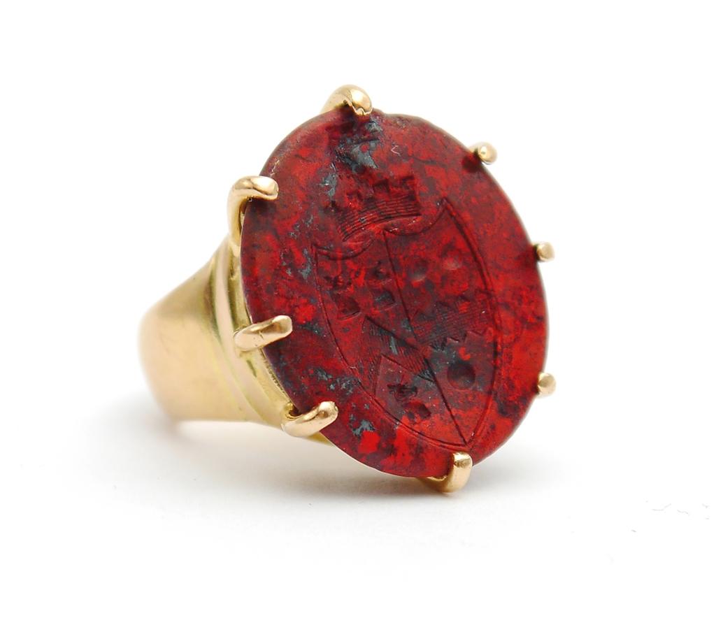 Antique Signet Ring Wilkinson Courtenay 18.5 ct Jasper 18K Gold US 3.75/12.8g For Sale 4