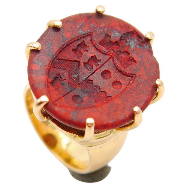 Antique Signet Ring Wilkinson Courtenay 18.5 ct Jasper 18K Gold US 3.75/12.8g For Sale