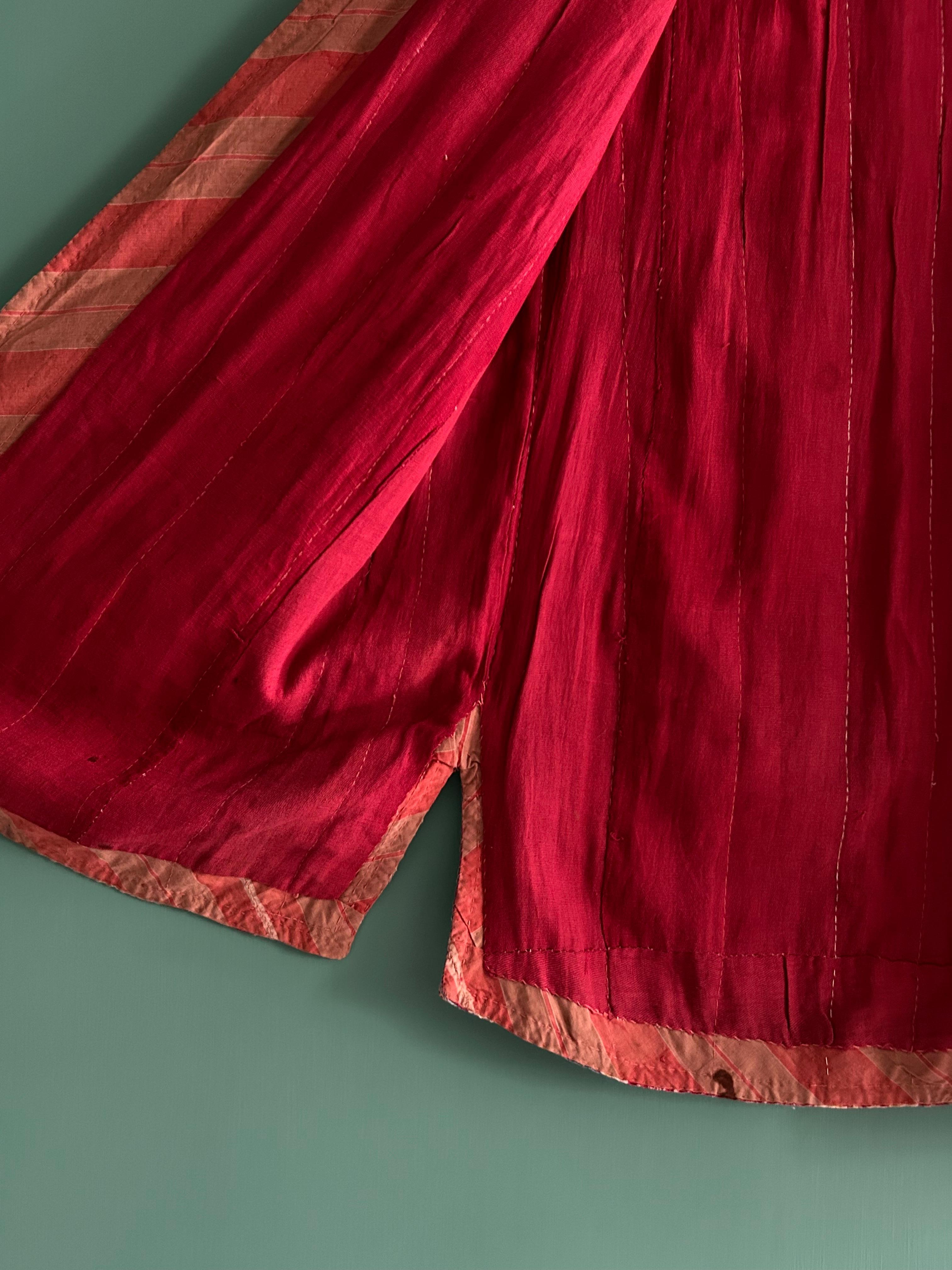 Antique Silk and Cotton Chapan in Red and Yellow, Uzbekistan, 19th Century 8