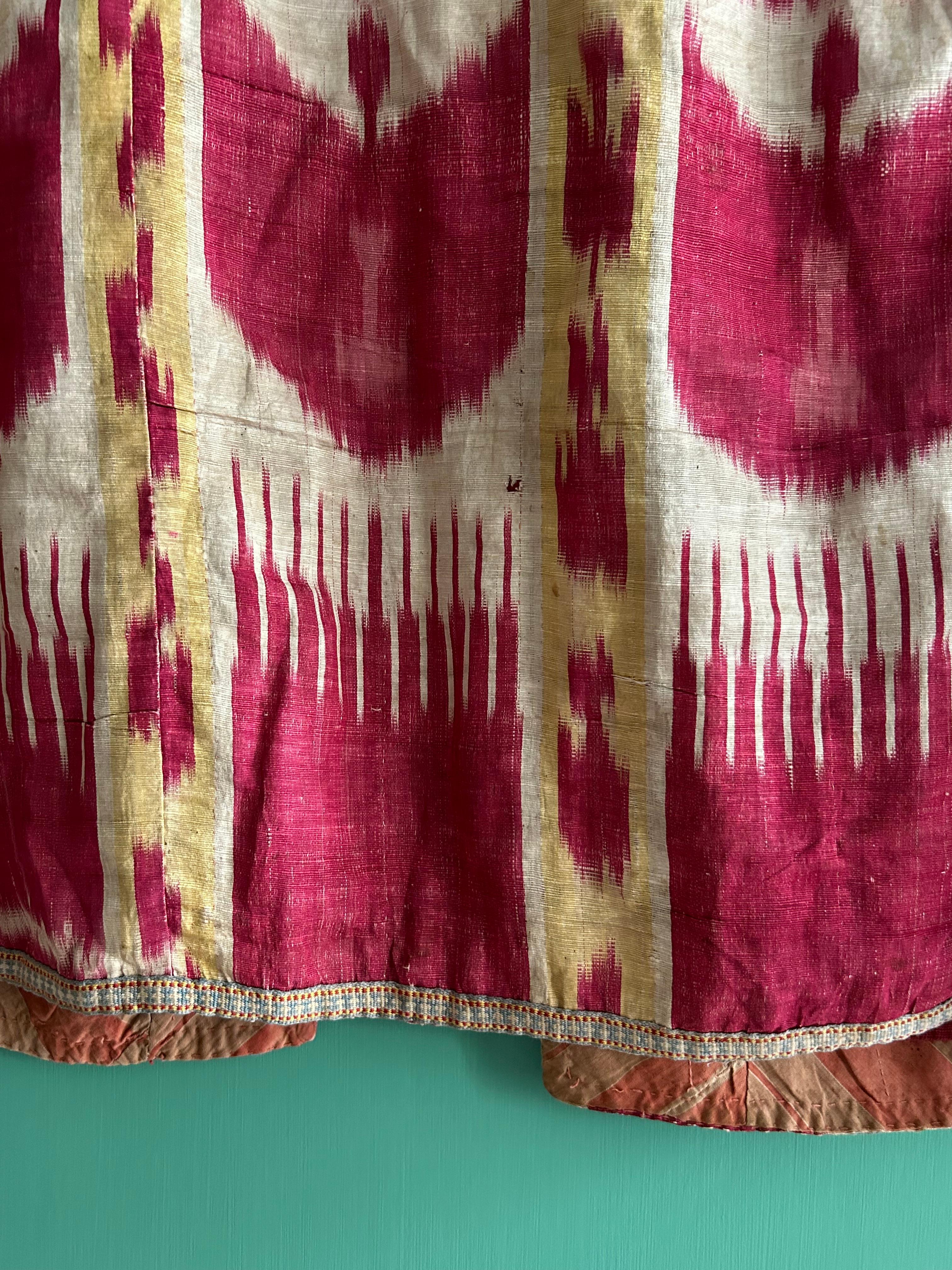 Antique Silk and Cotton Chapan in Red and Yellow, Uzbekistan, 19th Century 14