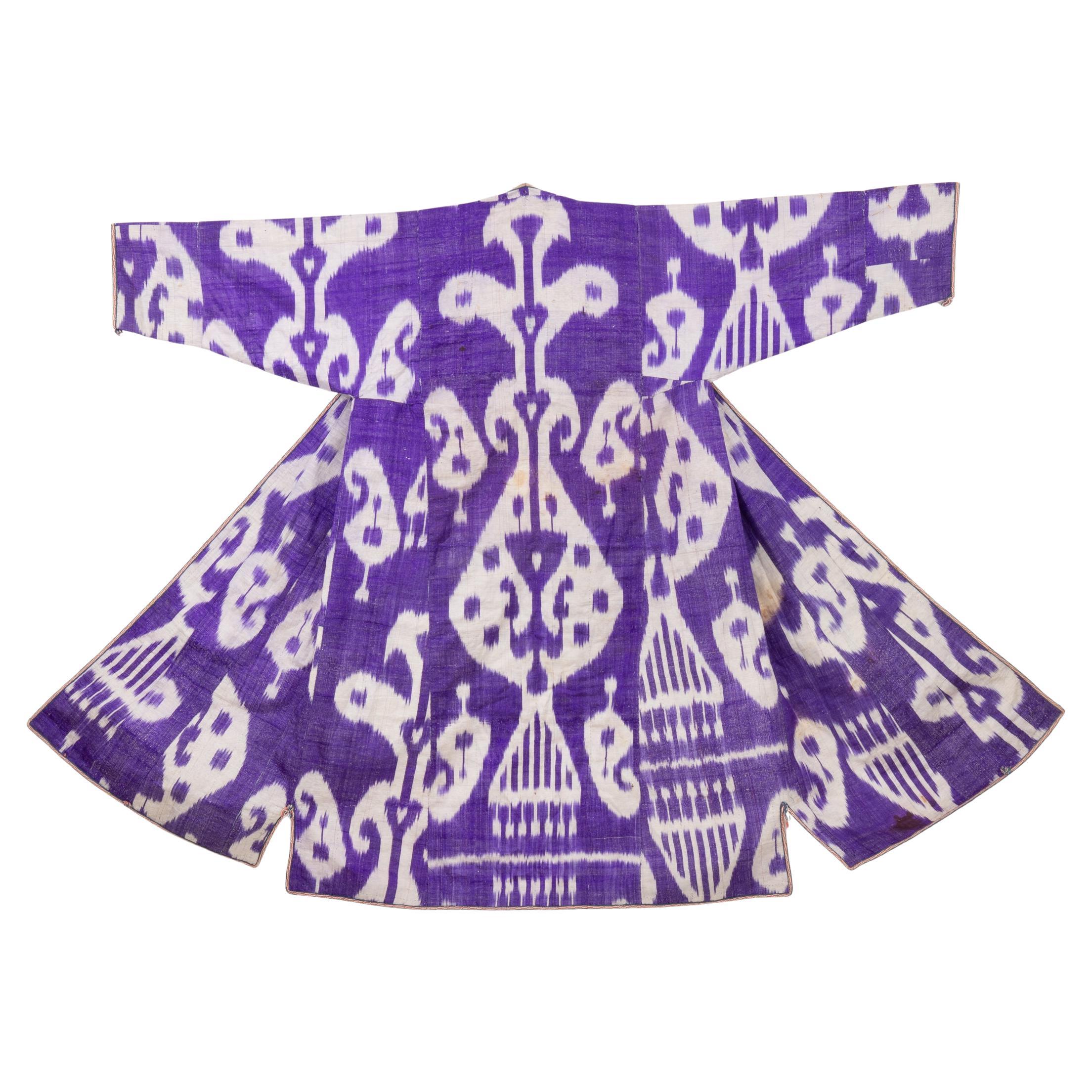 Antique Silk and Cotton Ikat Chapan, Uzbekistan, Late 19th C.