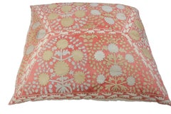 Cuscino antico ricamato in seta e cotone Suzani riempito di piume Nature