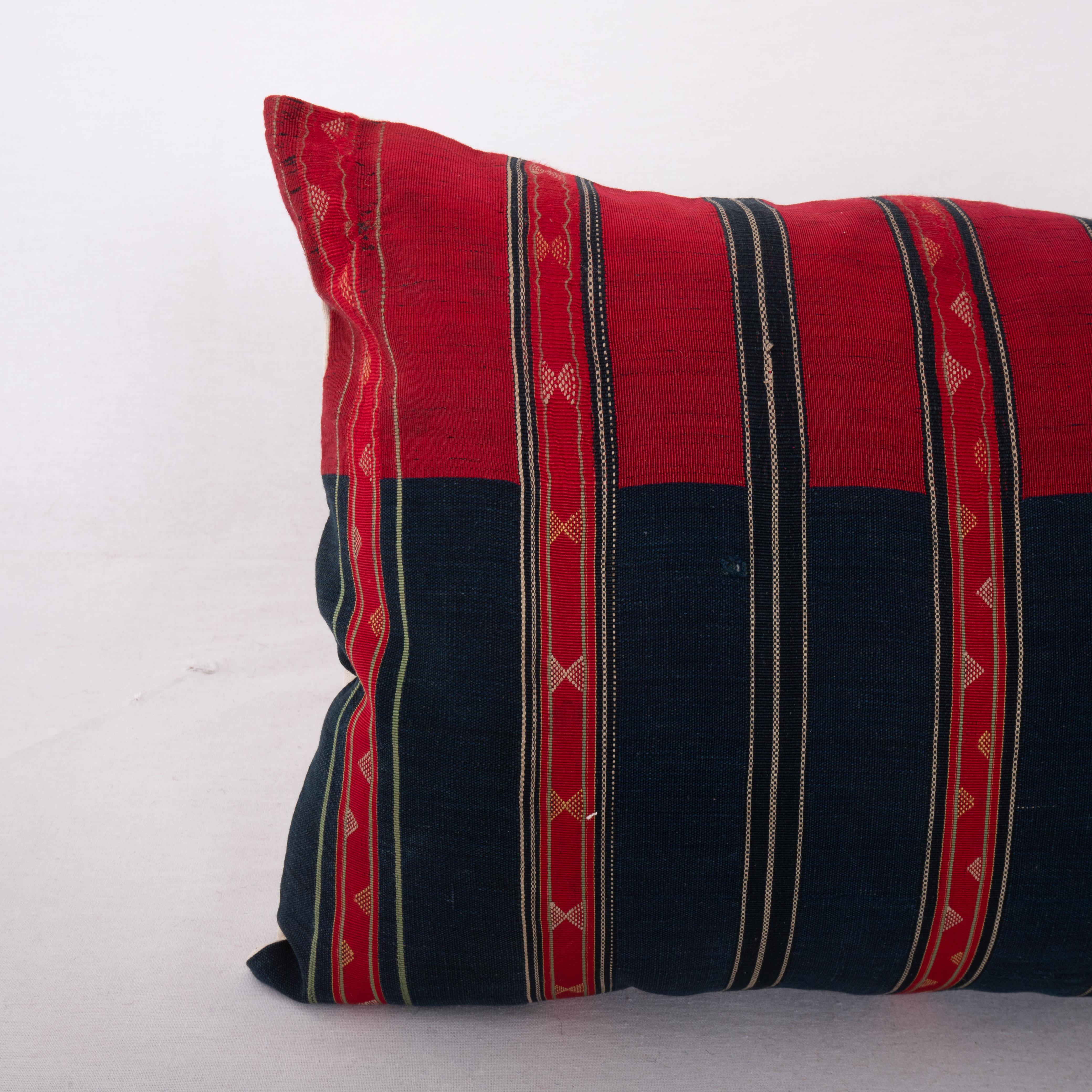 Tribal Antique Silk and Cotton Waziri Shawl Pillow Cover Afghanistan Early 20th Century For Sale