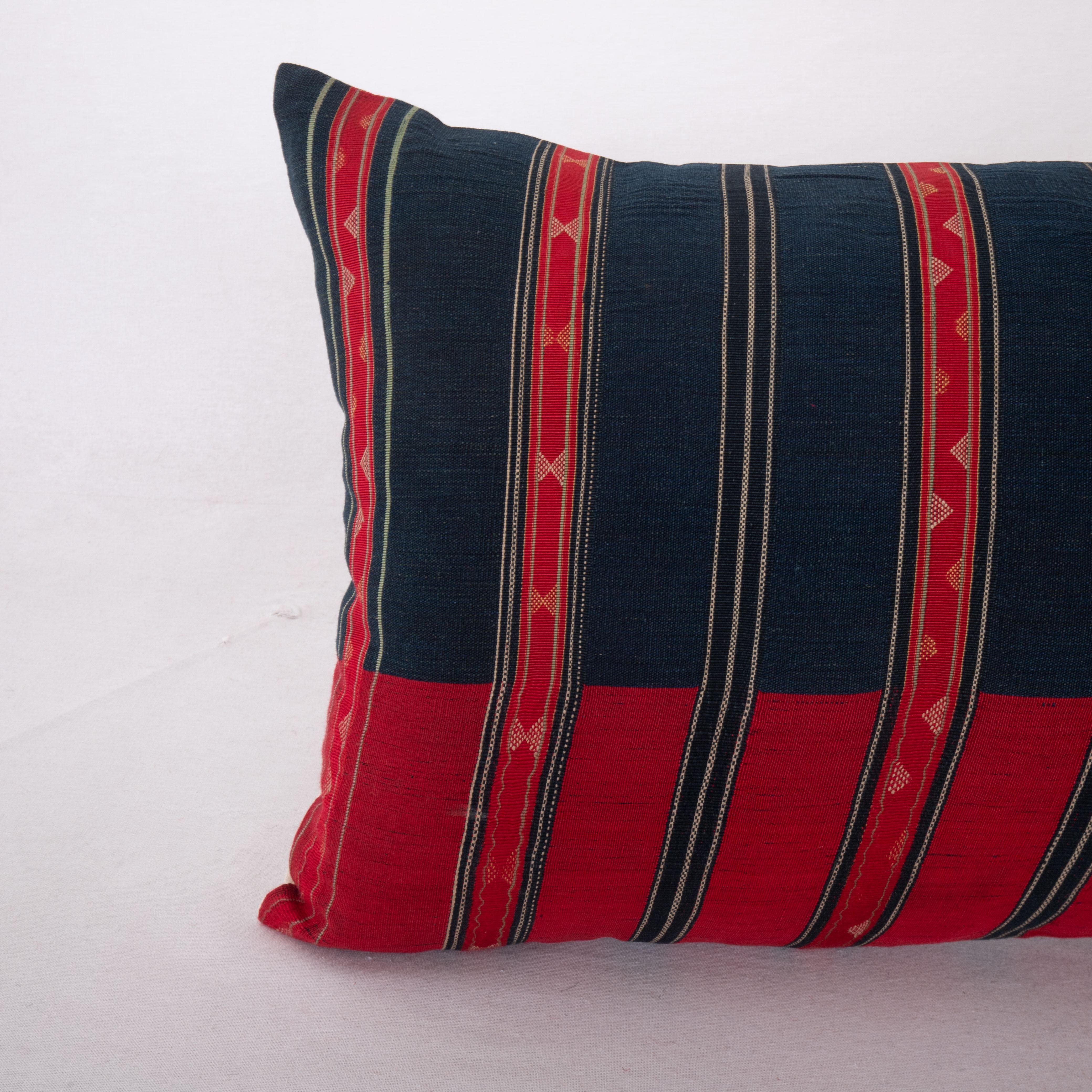 Tribal Antique Silk and Cotton Waziri Shawl Pillow Cover, Afghanistan, Early 20th C For Sale