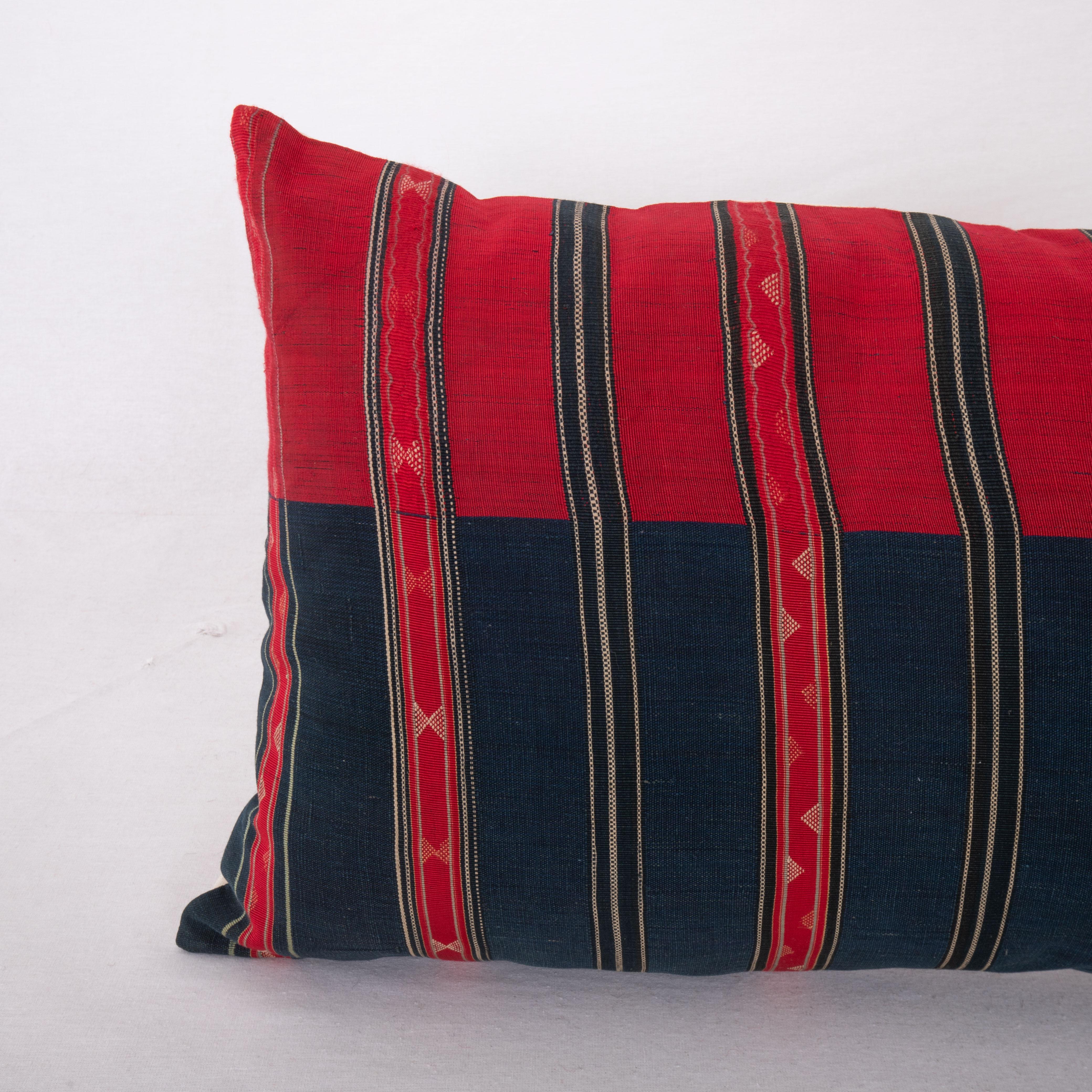 Tribal Antique Silk and Cotton Waziri Shawl Pillow Cover, Afghanistan, Early 20th C