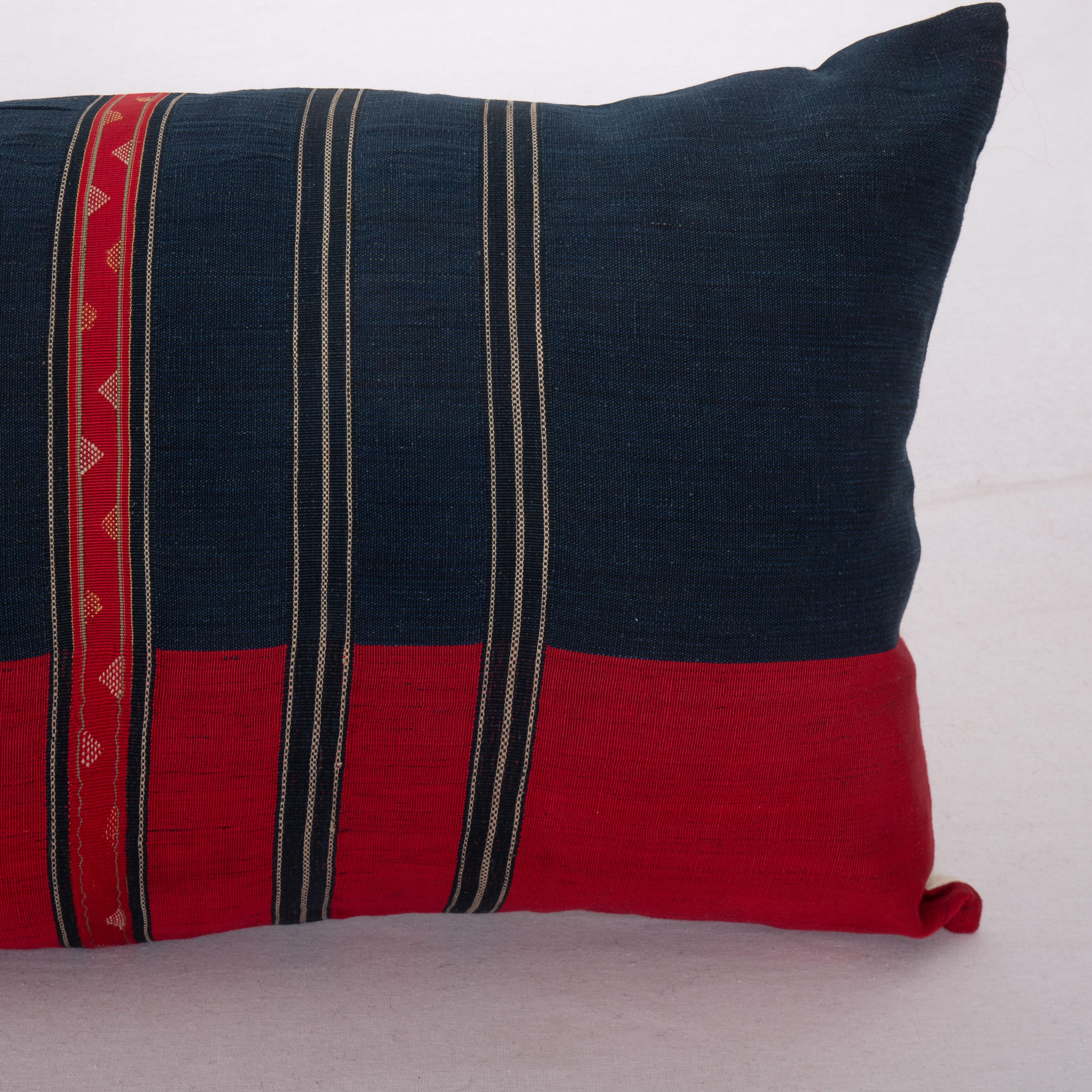 Hand-Woven Antique Silk and Cotton Waziri Shawl Pillow Cover, Afghanistan, Early 20th C For Sale
