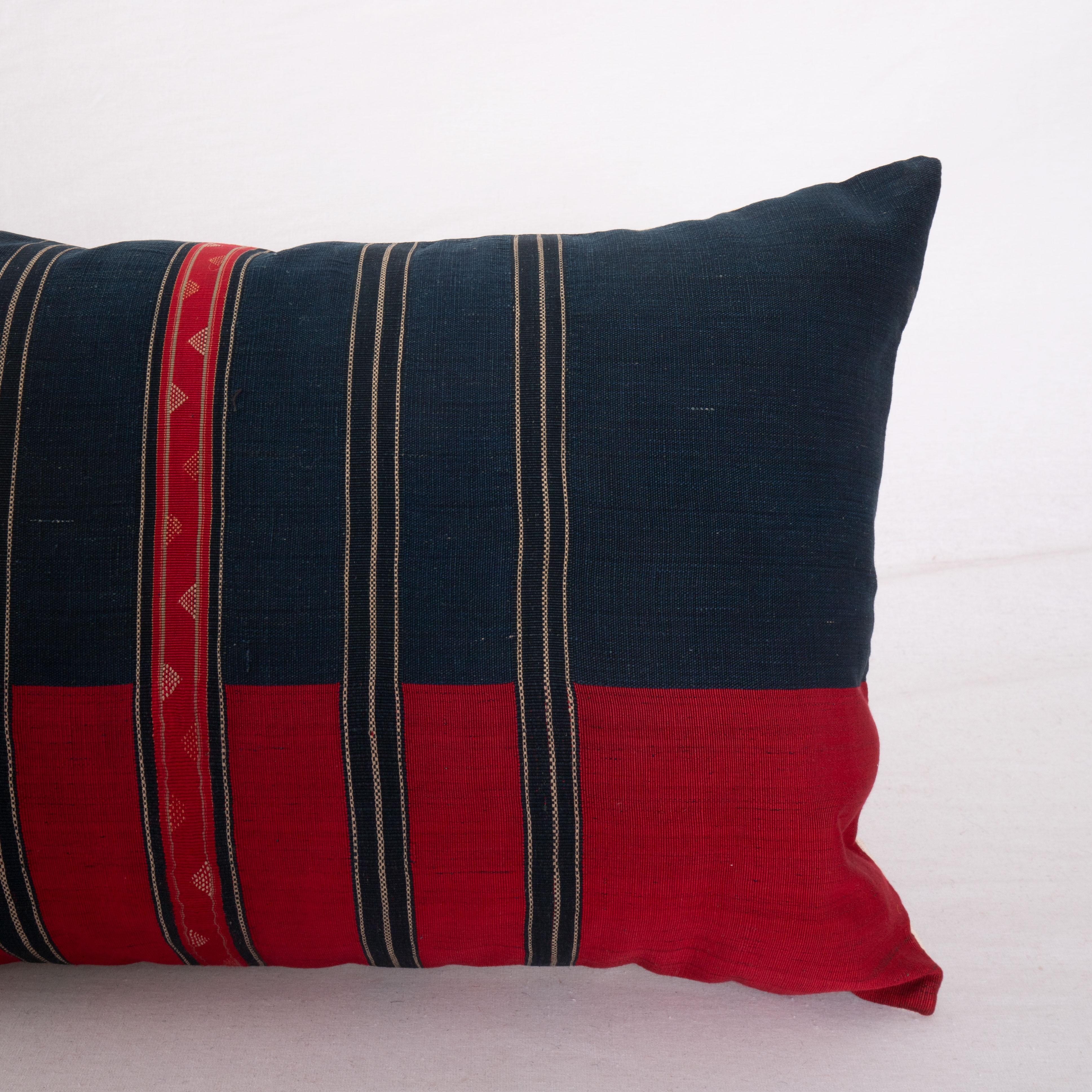 Hand-Woven Antique Silk and Cotton Waziri Shawl Pillow Cover Afghanistan Early 20th Century
