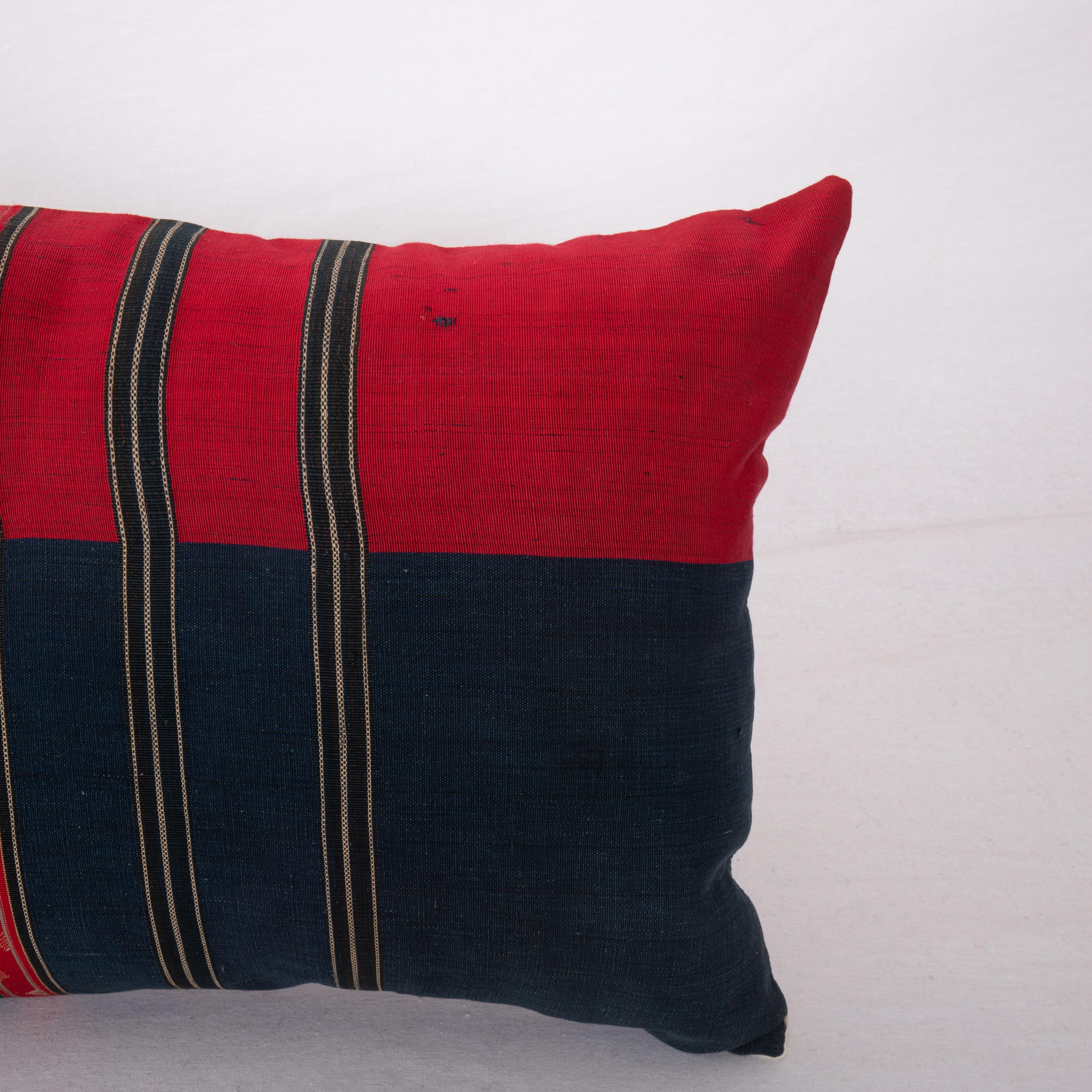 Hand-Woven Antique Silk and Cotton Waziri Shawl Pillow Cover, Afghanistan, Early 20th C