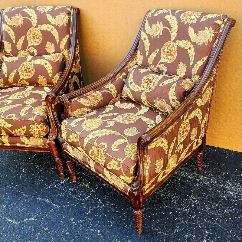 For FULL item description click on CONTINUE READING at the bottom of this page.

Offering One Of Our Recent Palm Beach Estate Fine Furniture Acquisitions Of An 
Antique Pair of Silk Armchairs by Robert Allen

Featuring wonderful carvings,