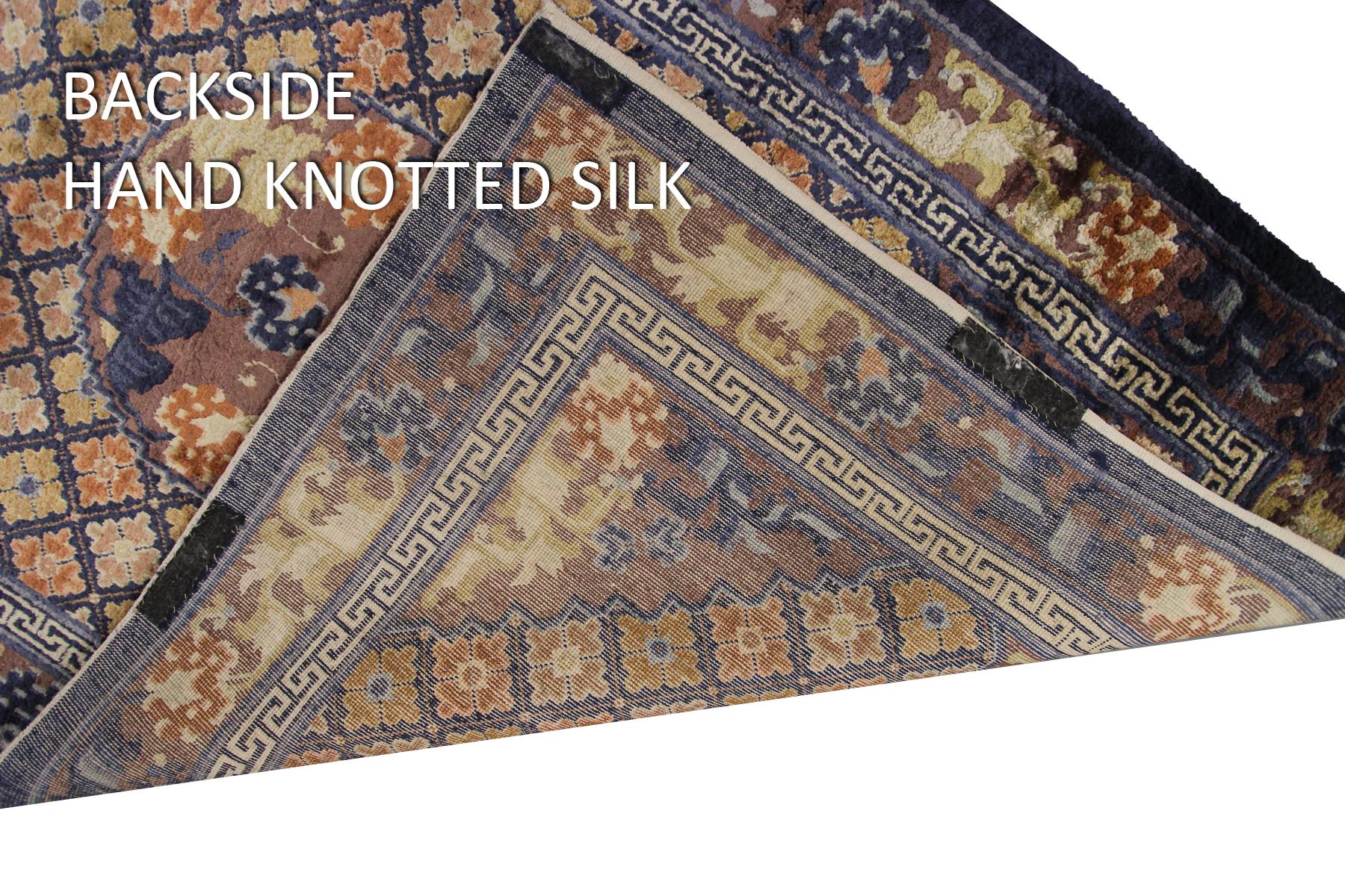 Antique Silk Art Deco Rug Silk Ningshia Rug Chinese Peking Silk Tapestry For Sale 3
