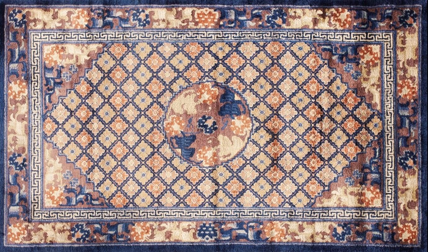 Antique Fine Pure Silk Ninghshia Rug Chinese Peking Tapestry 3'1