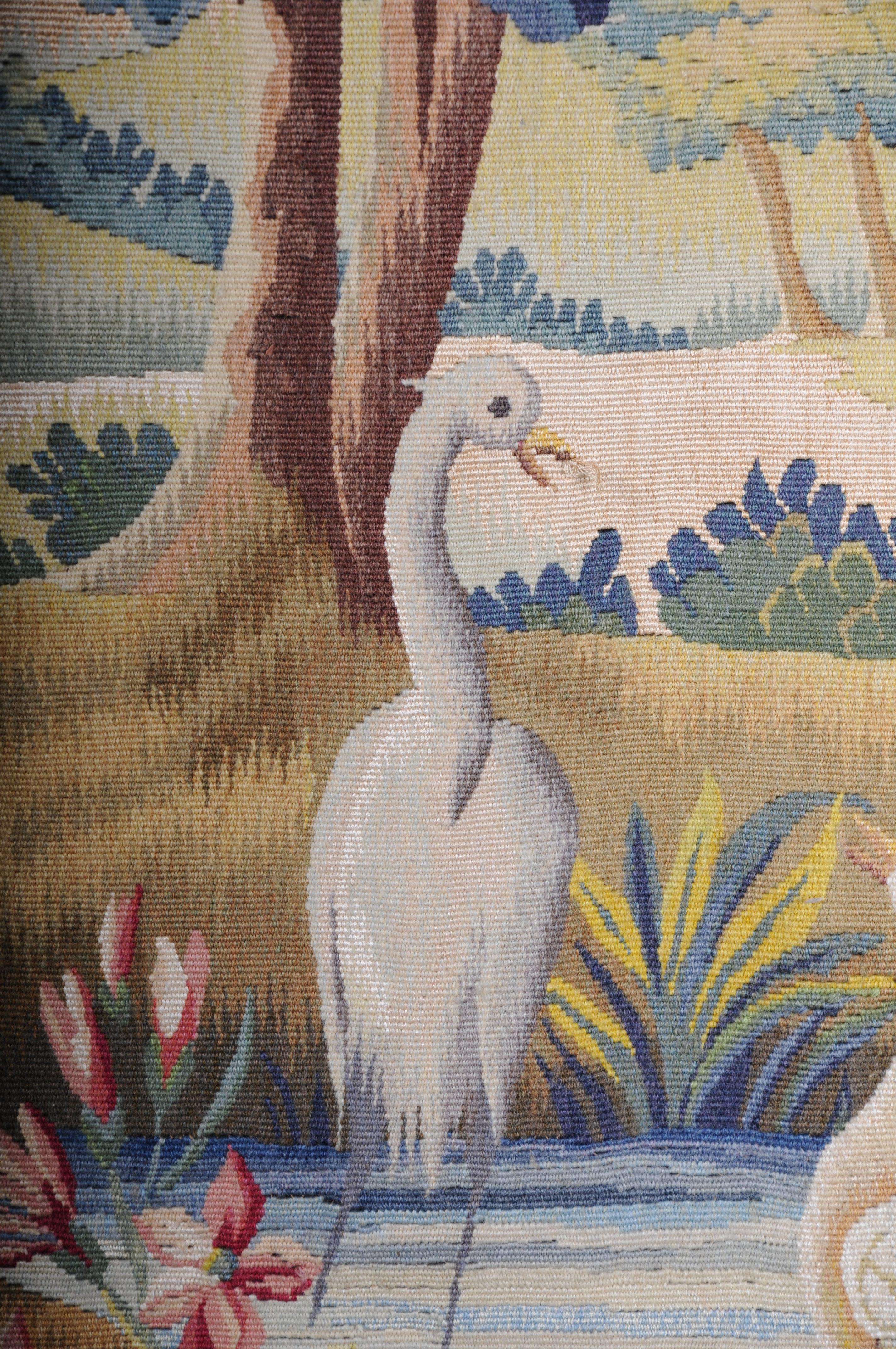 Antique Silk Aubosson wall carpet, France late 19 century. Verdure motif, signed For Sale 3