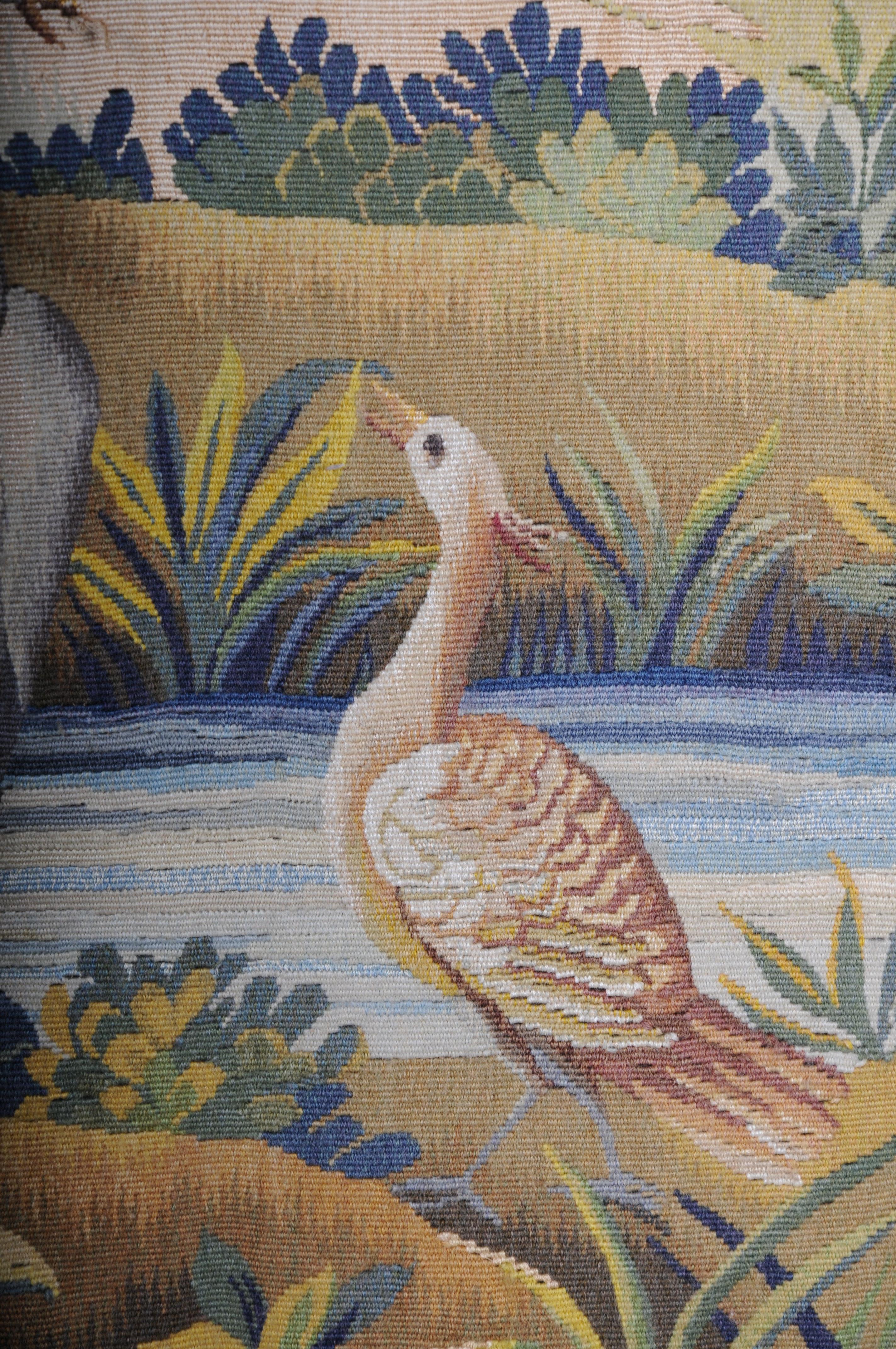 Antique Silk Aubosson wall carpet, France late 19 century. Verdure motif, signed For Sale 4
