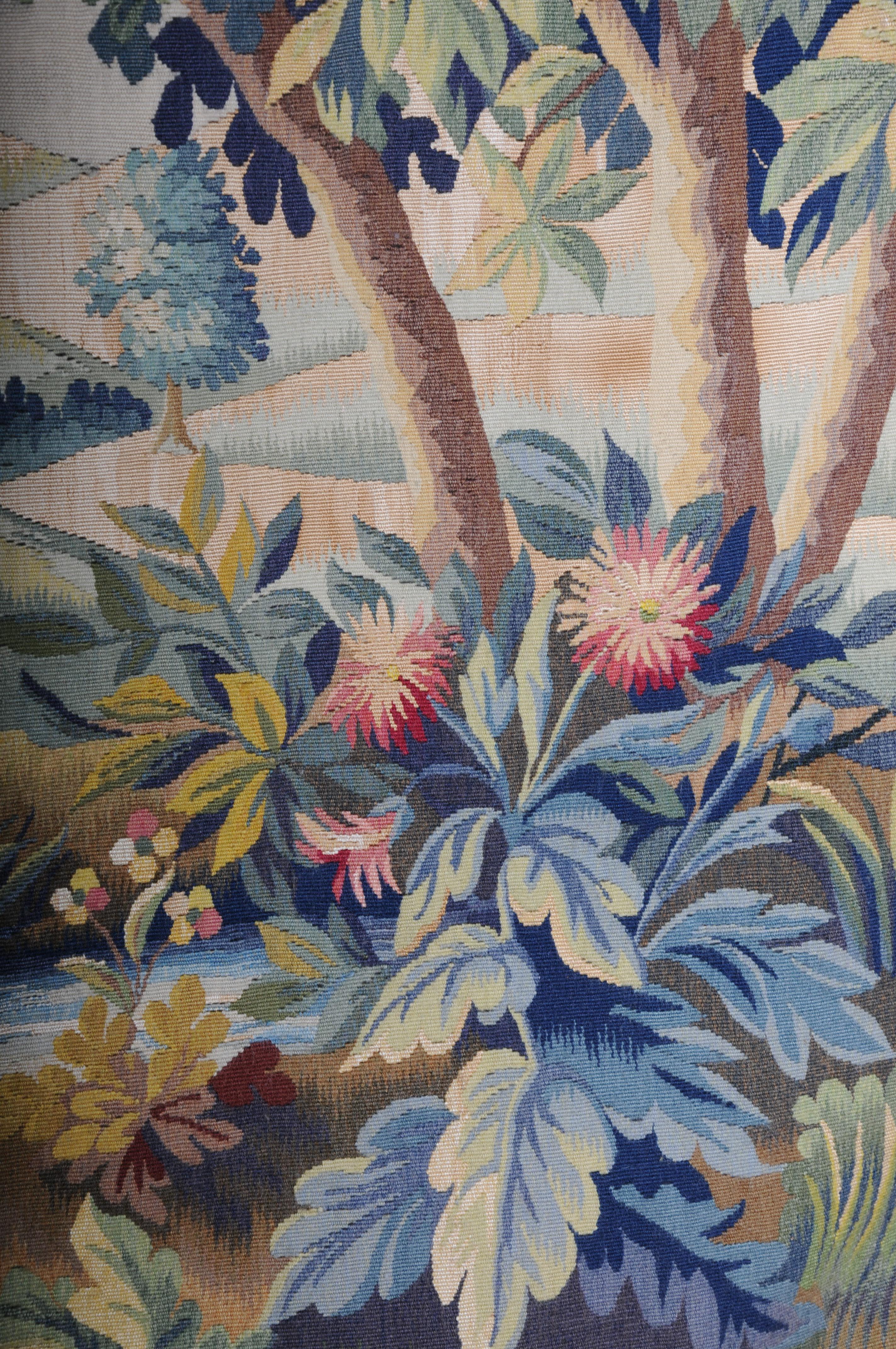 Antique Silk Aubosson wall carpet, France late 19 century. Verdure motif, signed For Sale 5