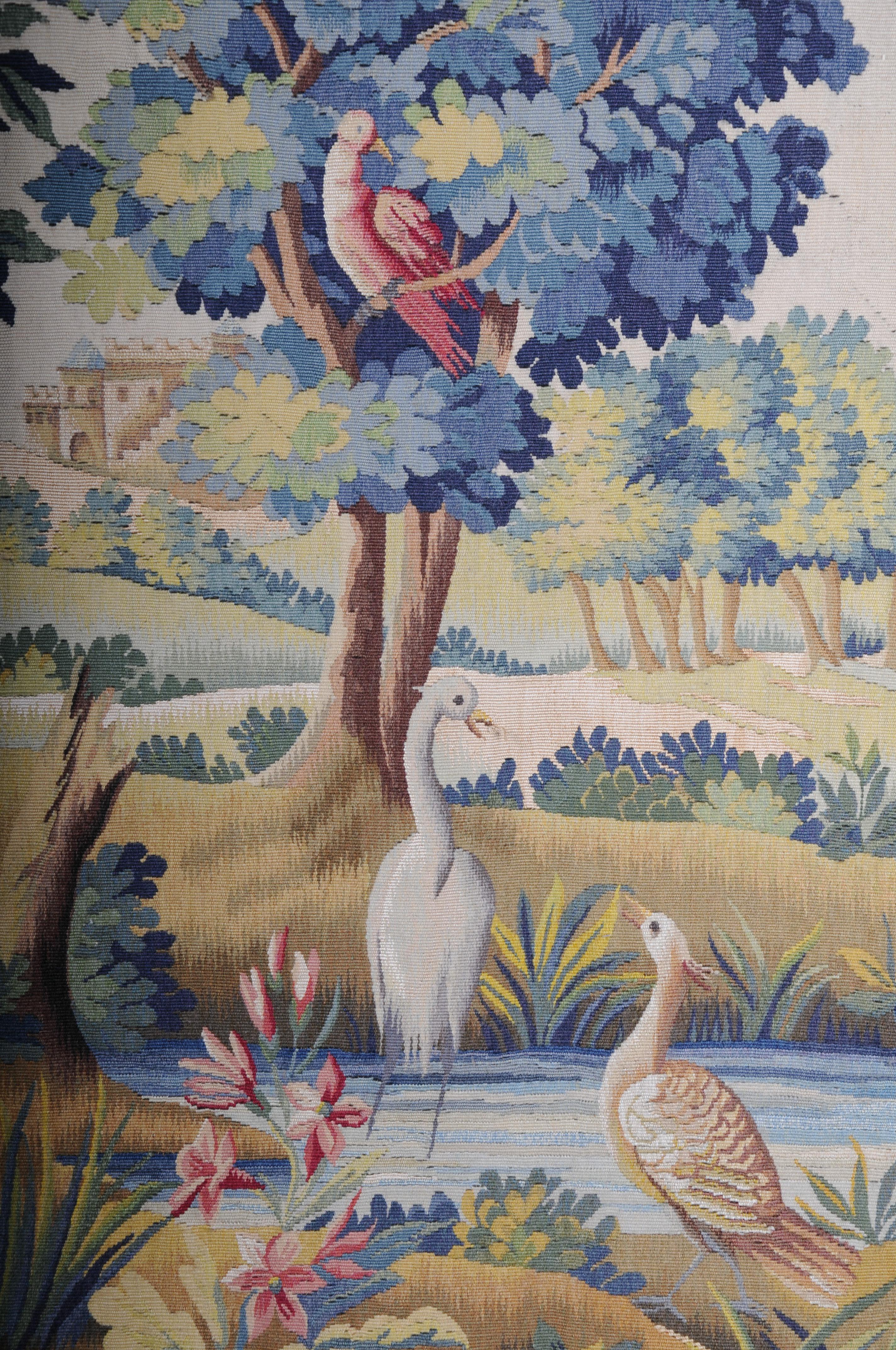 Antique Silk Aubosson wall carpet, France late 19 century. Verdure motif, signed For Sale 6
