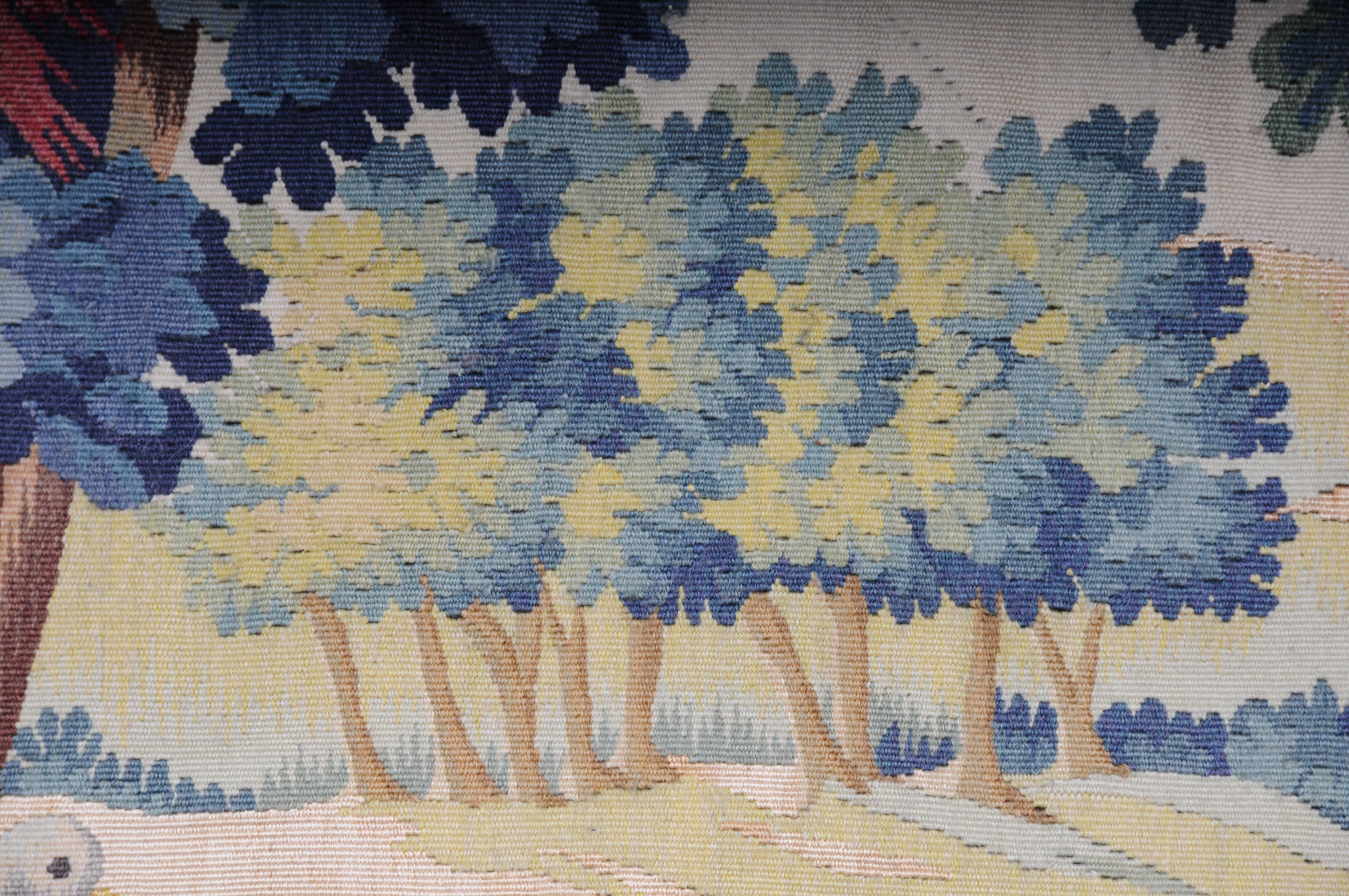 Antique Silk Aubosson wall carpet, France late 19 century. Verdure motif, signed For Sale 8