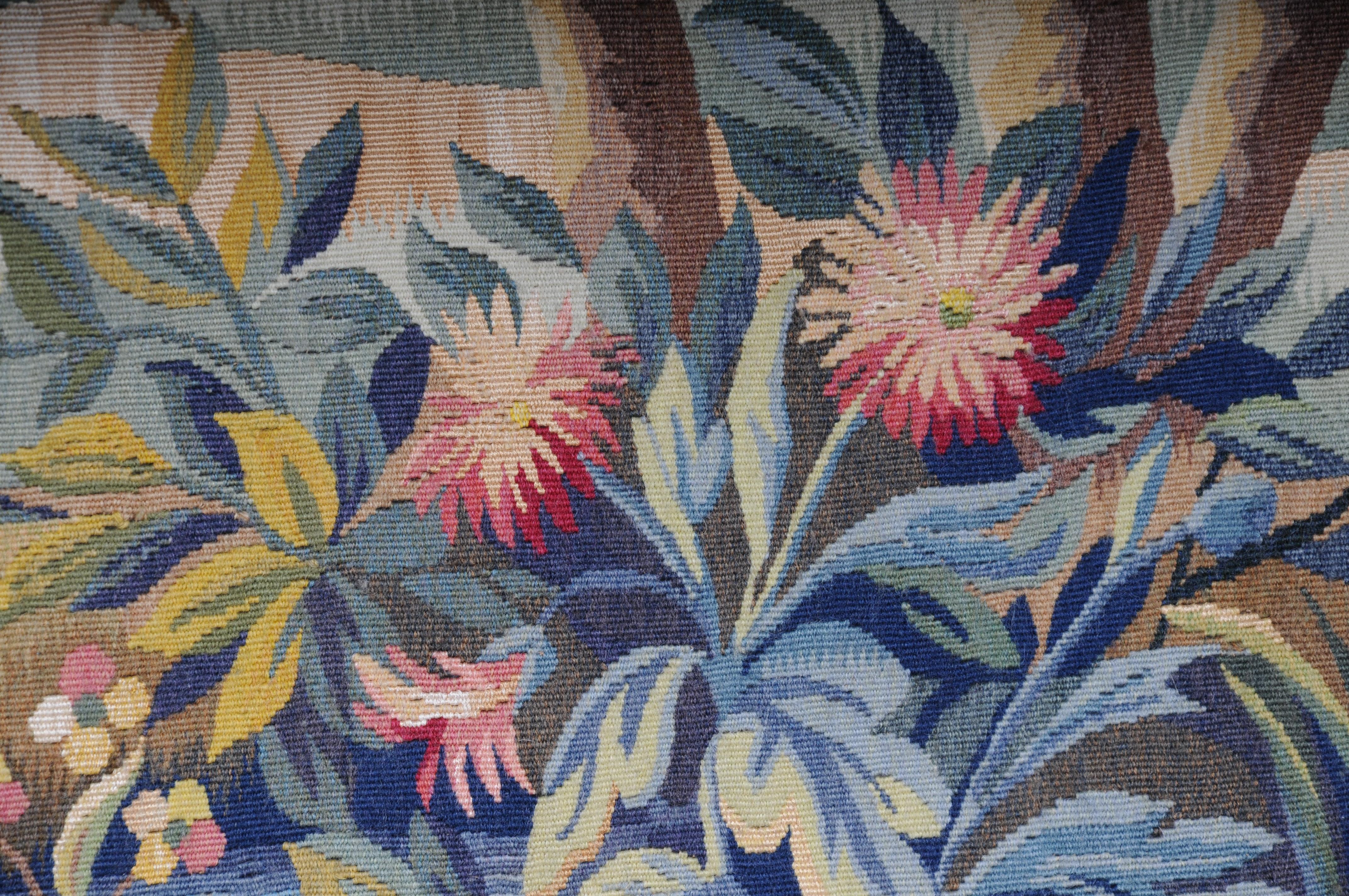 Antique Silk Aubosson wall carpet, France late 19 century. Verdure motif, signed For Sale 9
