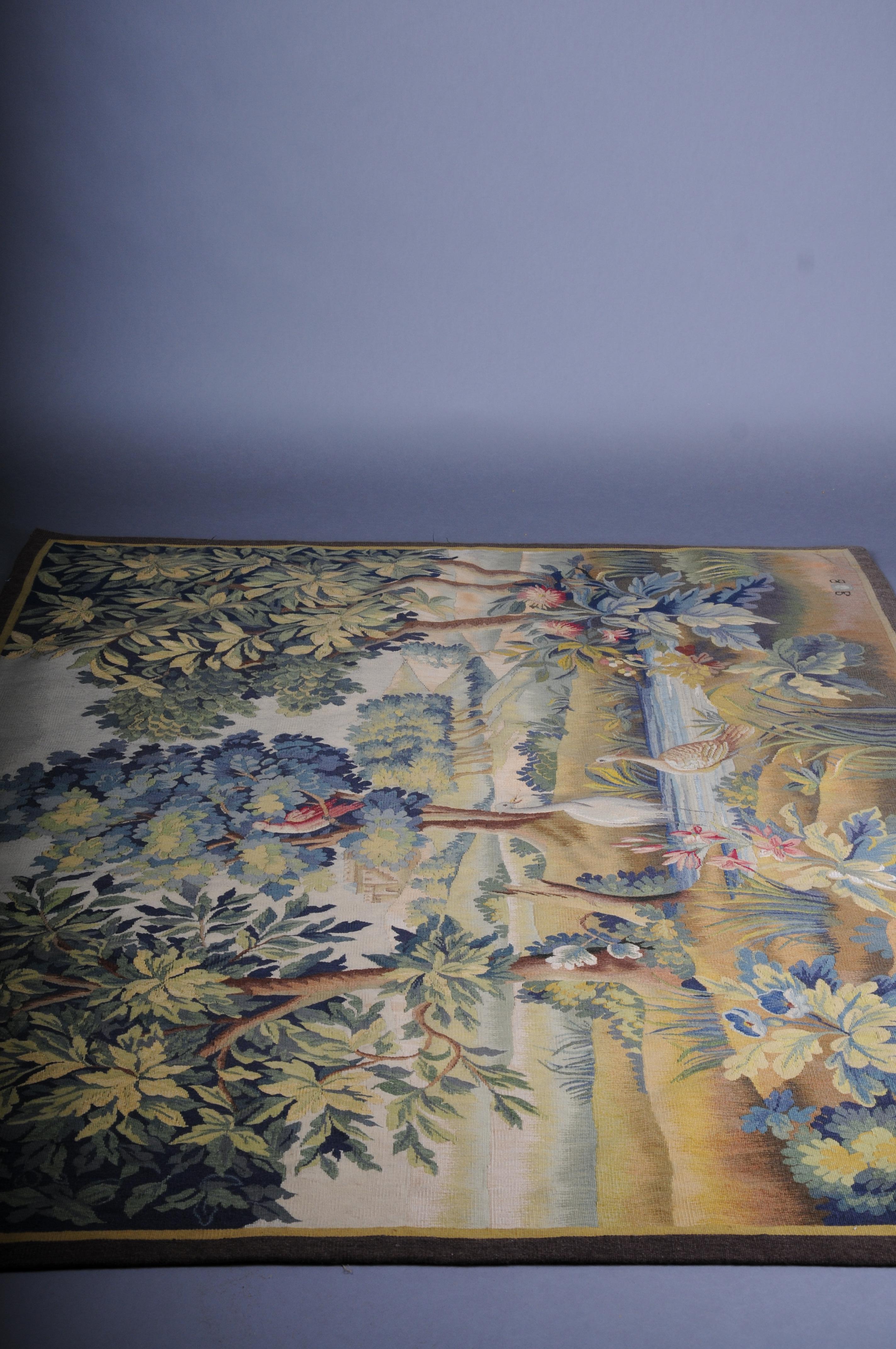 Antique Silk Aubosson wall carpet, France late 19 century. Verdure motif, signed For Sale 13