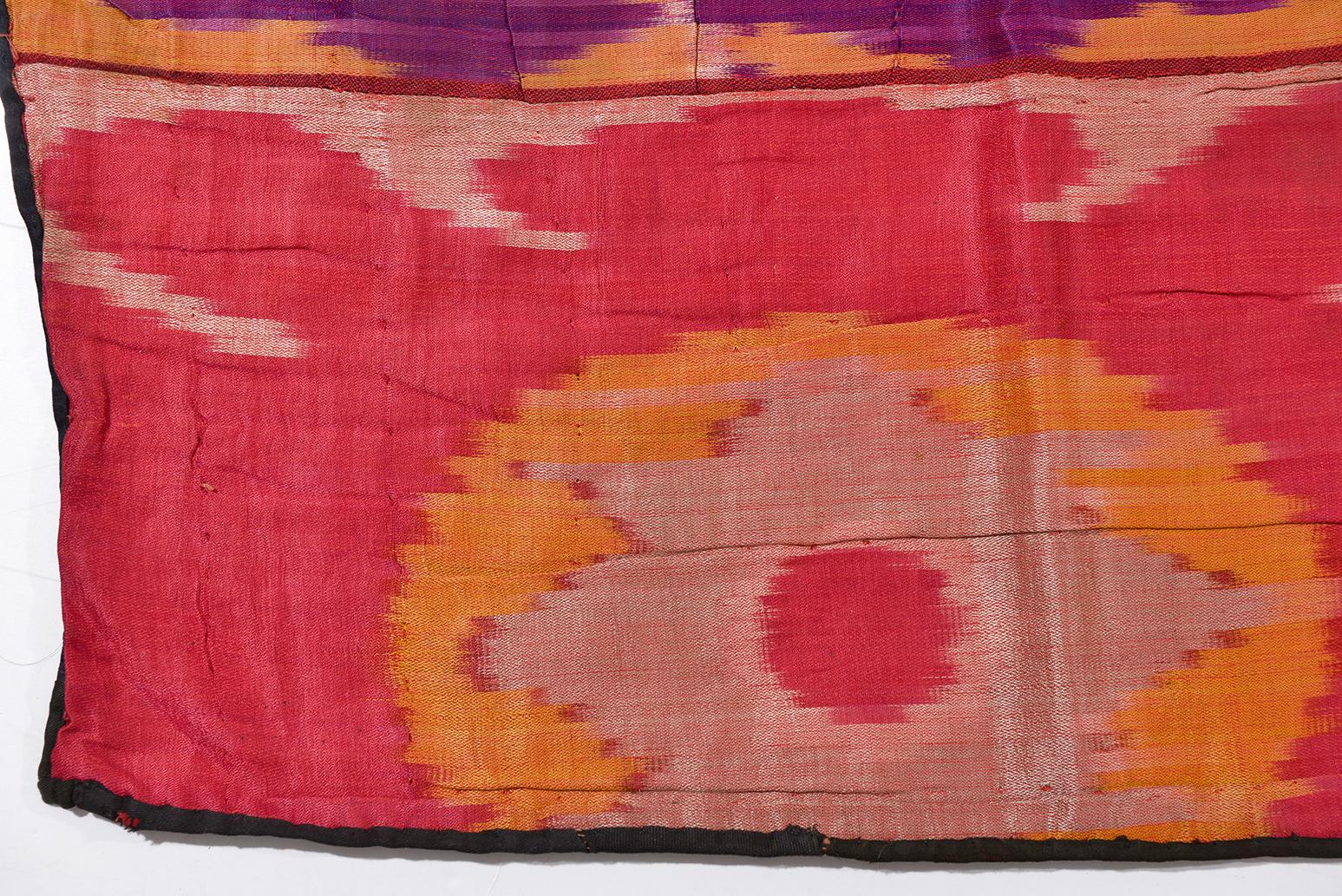 Hand-Woven Antique Silk Bokara Ikat Textile For Sale