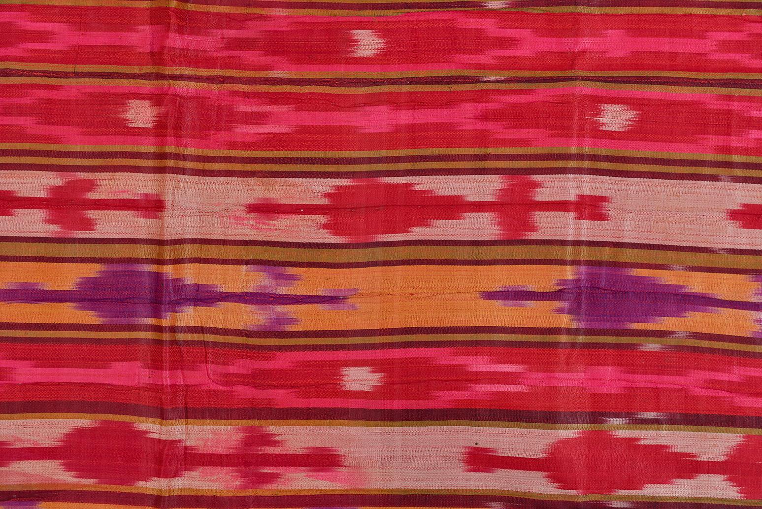 19th Century Antique Silk Bokara Ikat Textile For Sale