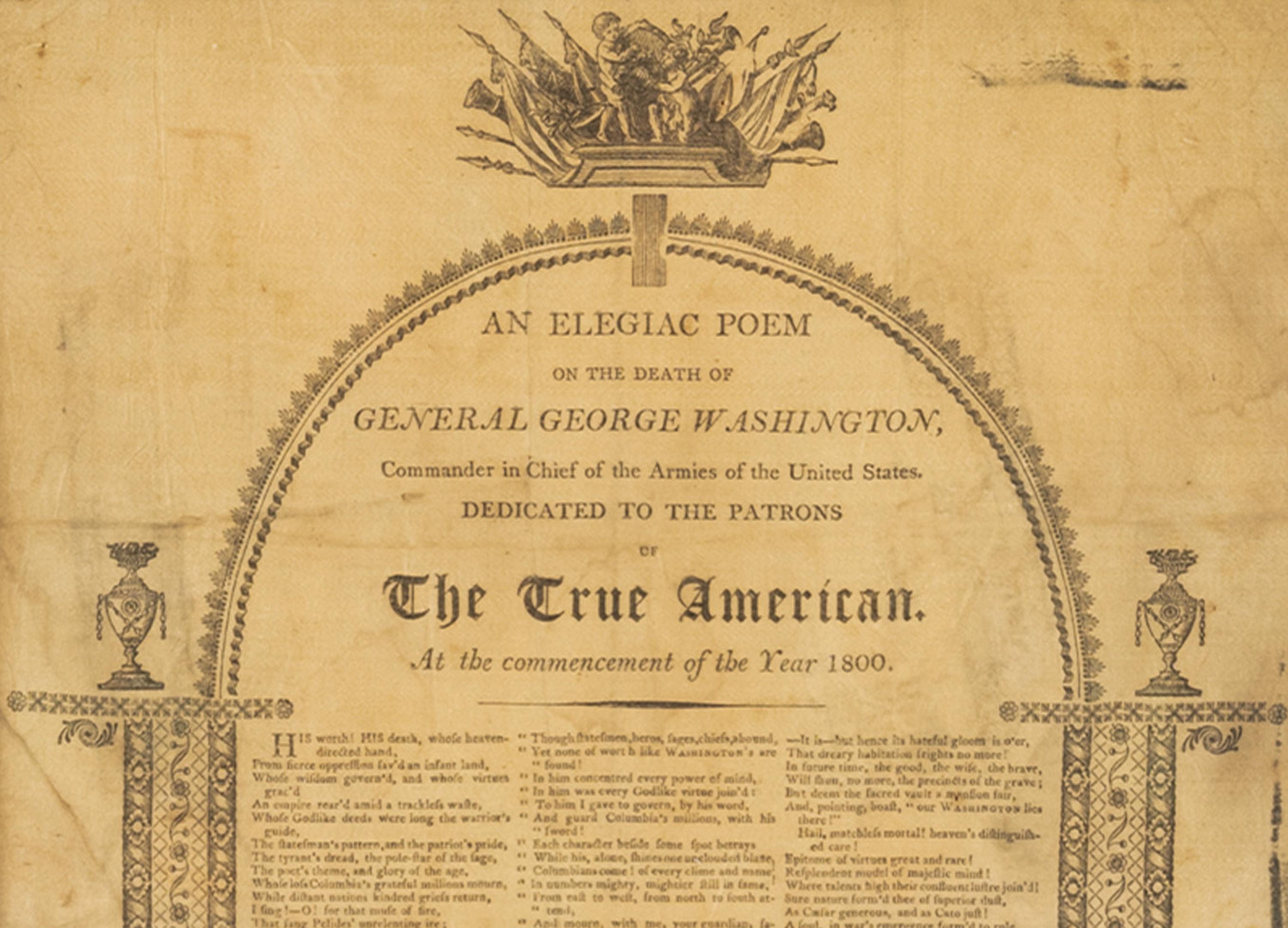 Antique Silk Broadside An Elegiac Poem Death of President George Washington 1800 In Good Condition For Sale In Portland, OR
