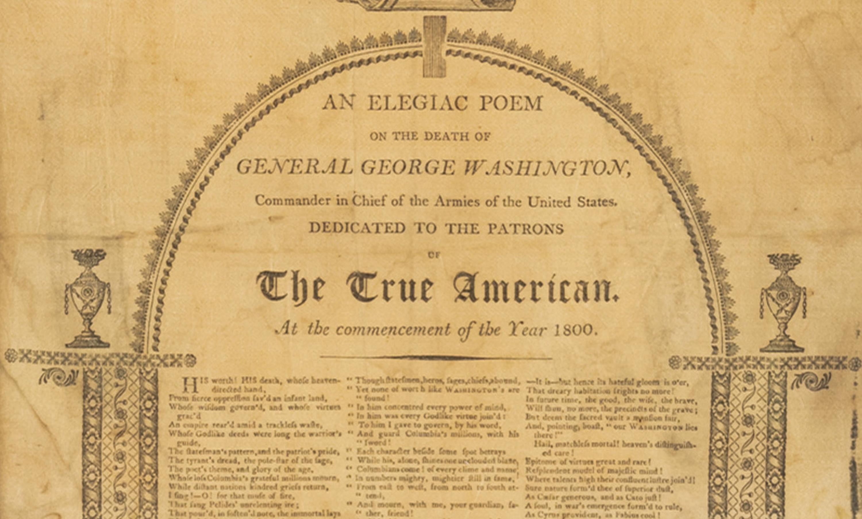 Late 18th Century Antique Silk Broadside An Elegiac Poem Death of President George Washington 1800 For Sale