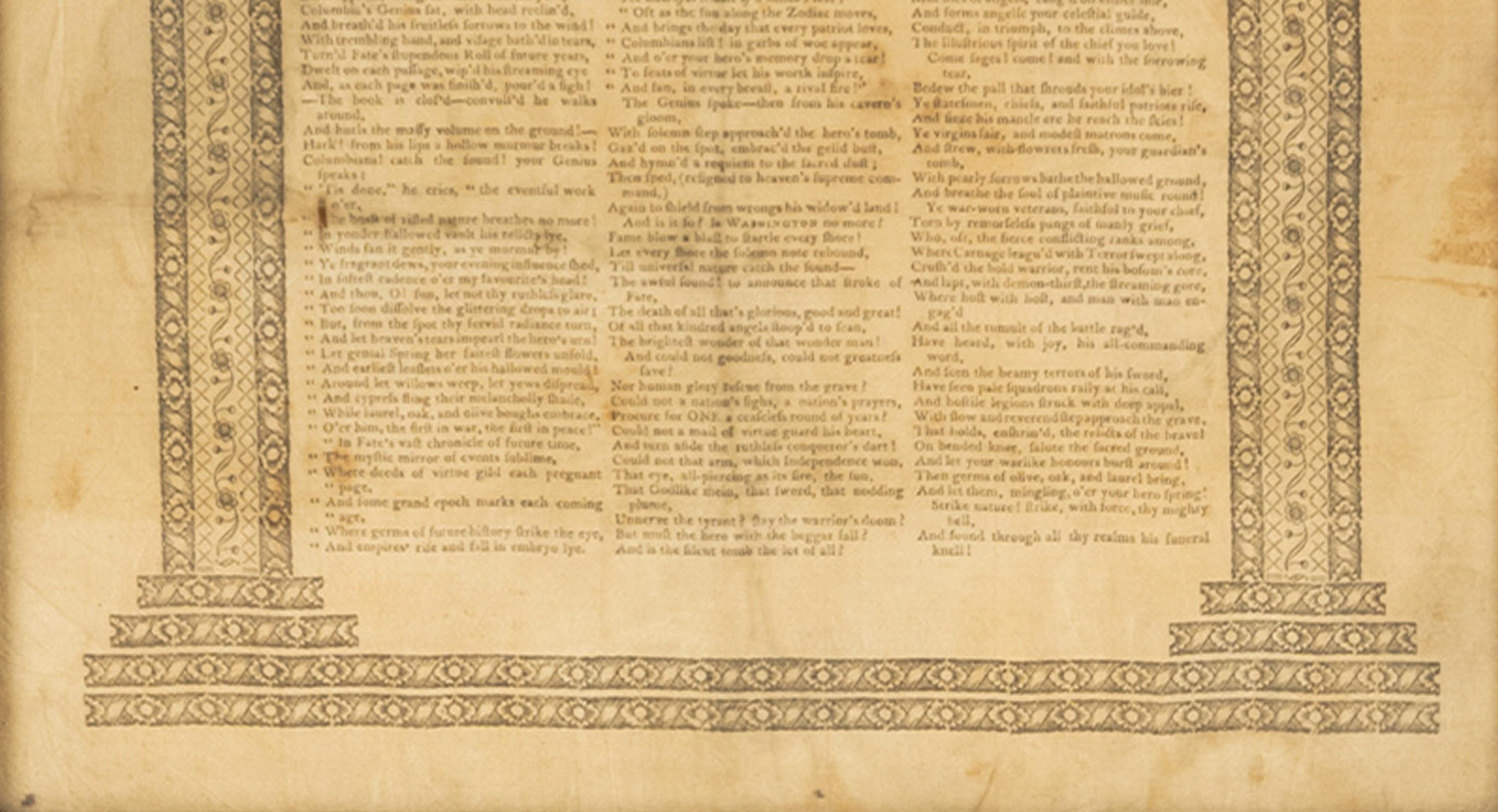 Antique Silk Broadside An Elegiac Poem Death of President George Washington 1800 For Sale 1