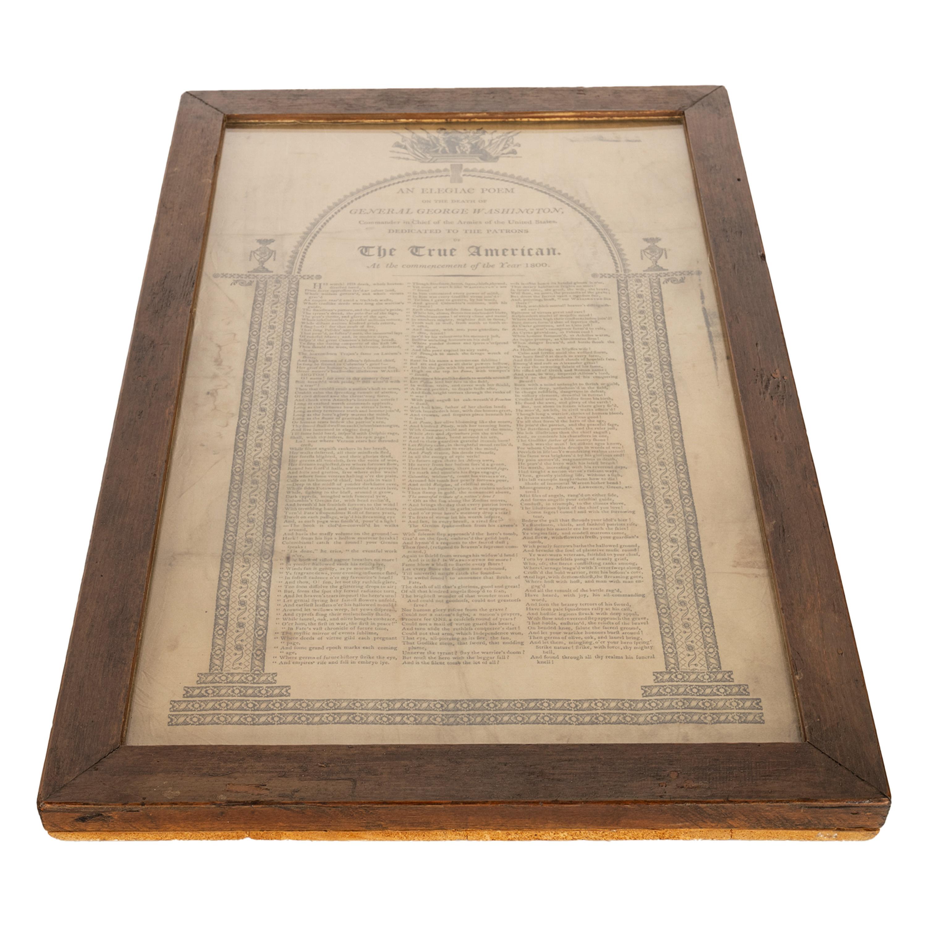 Late 18th Century Antique Silk Broadside An Elegiac Poem Death of President George Washington 1800 For Sale