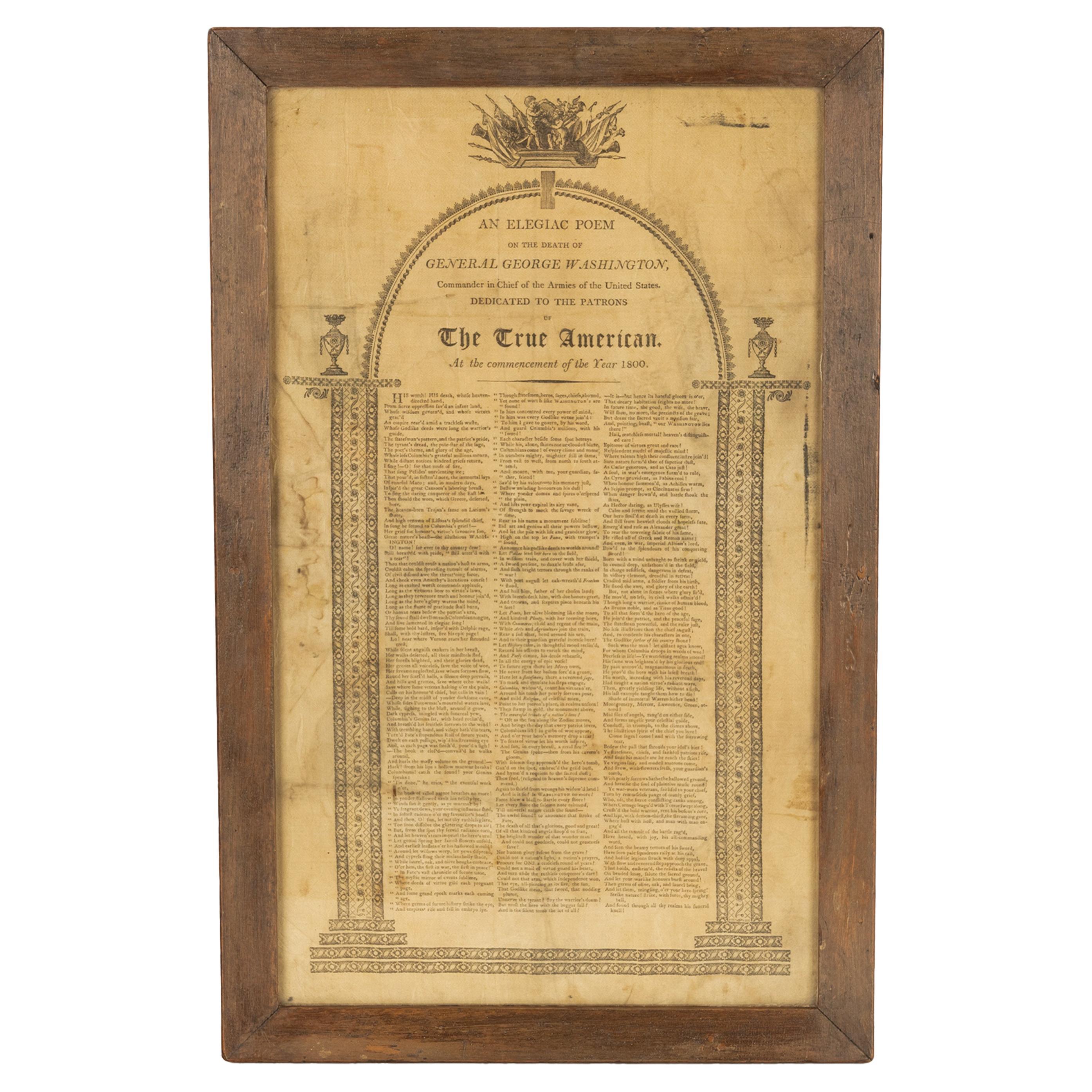 Antique Silk Broadside An Elegiac Poem Death of President George Washington 1800 For Sale