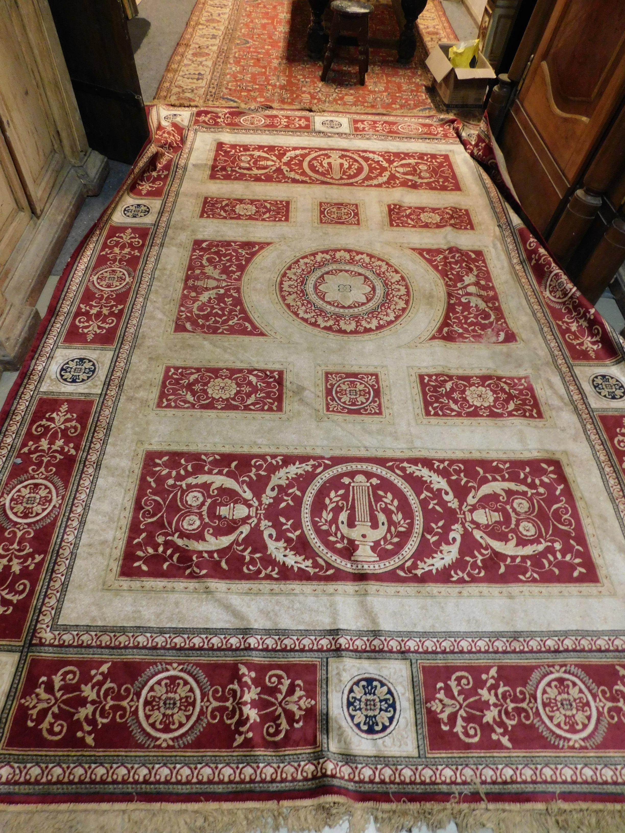Antique Silk Carpet Red Beige, Neoclassical, 1800, Europe 4