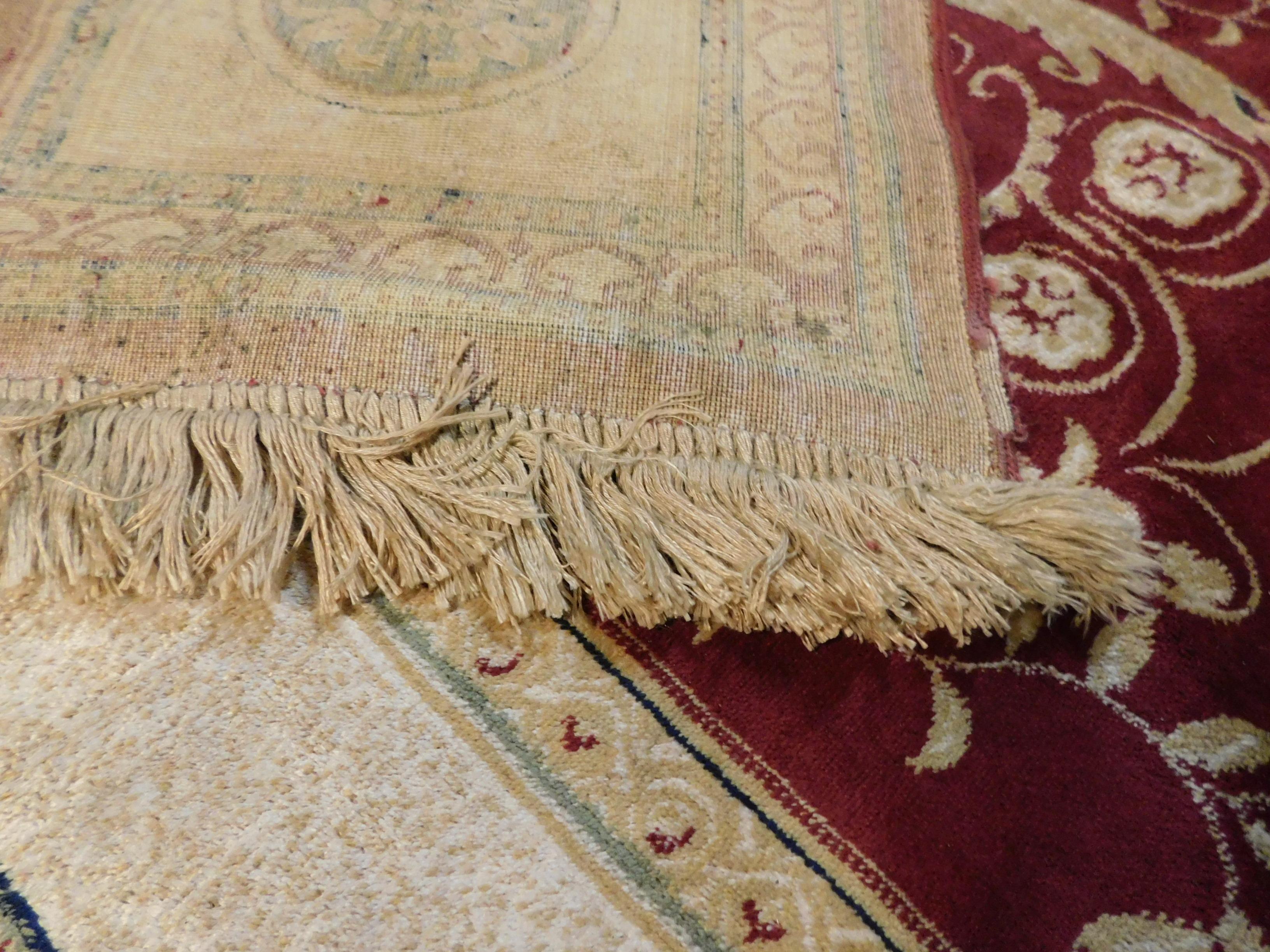 Italian Antique Silk Carpet Red Beige, Neoclassical, 1800, Europe