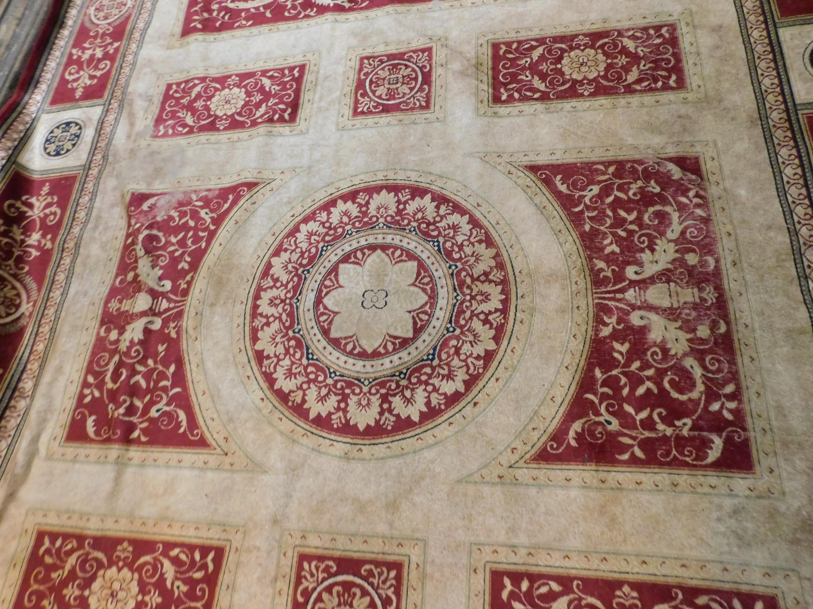 Antique Silk Carpet Red Beige, Neoclassical, 1800, Europe 2