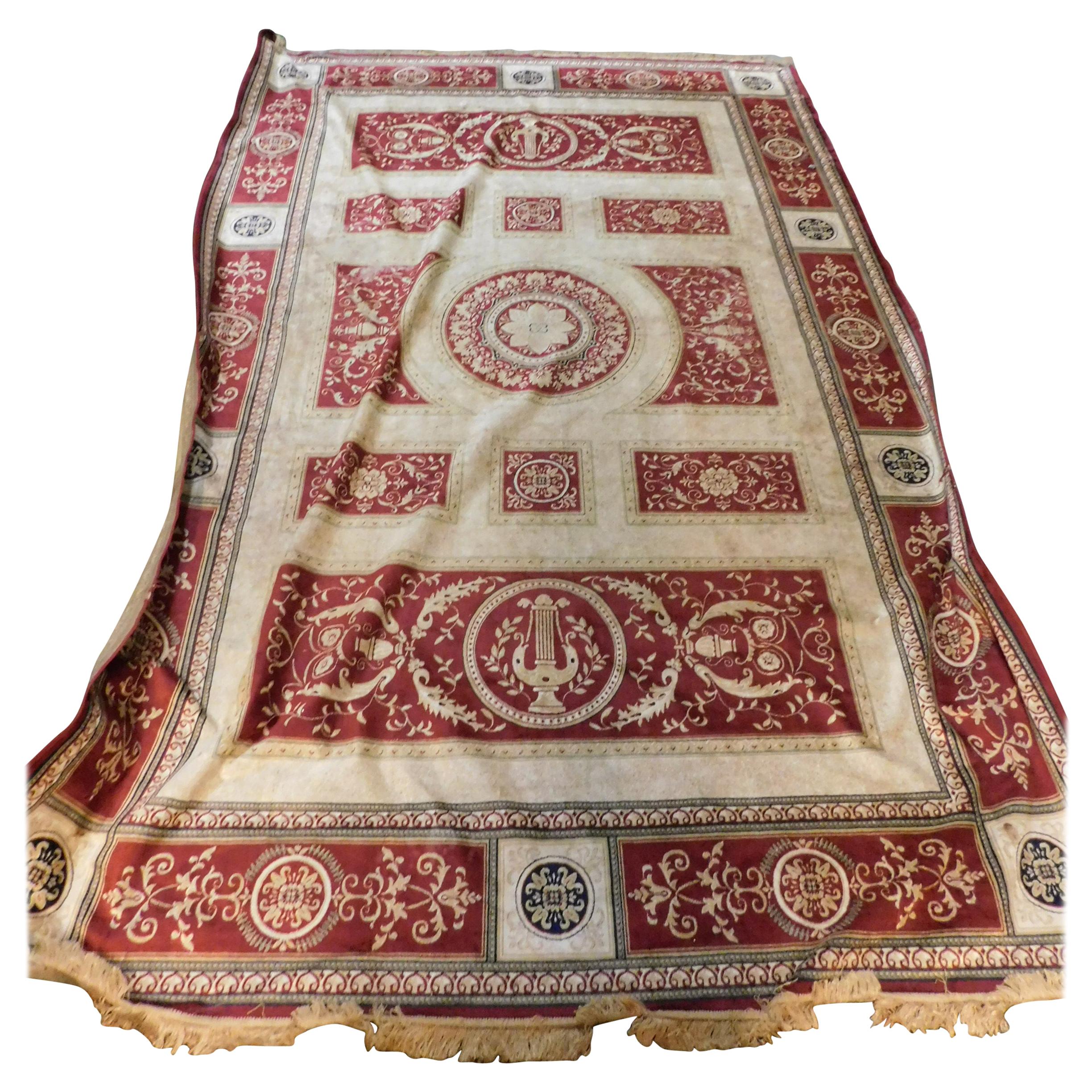 Antique Silk Carpet Red Beige, Neoclassical, 1800, Europe