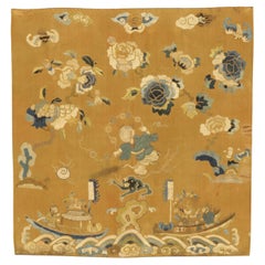 Textile ancien en soie à motifs chinois en soie, vers 1900