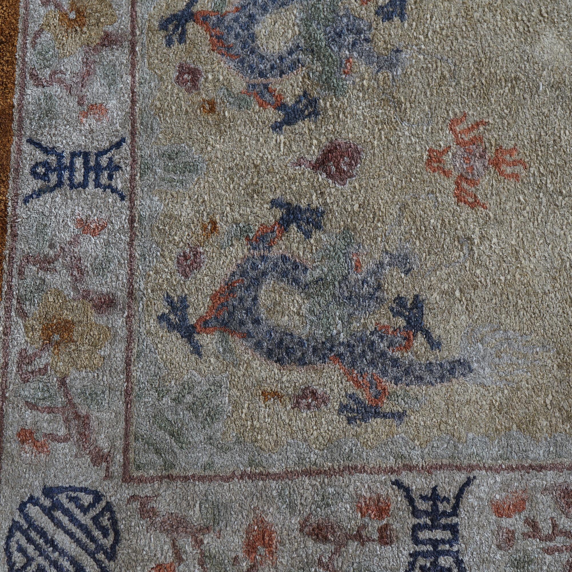 Antique Silk Chinese Oriental Rug with Dragons & Symbols Circa 1920 For Sale 3