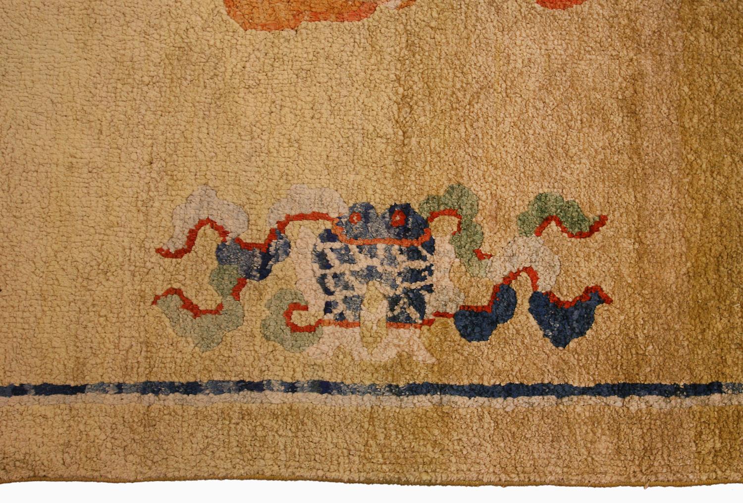 Antique Chinese Rug Silk Royal Gold Background Color For Sale 1